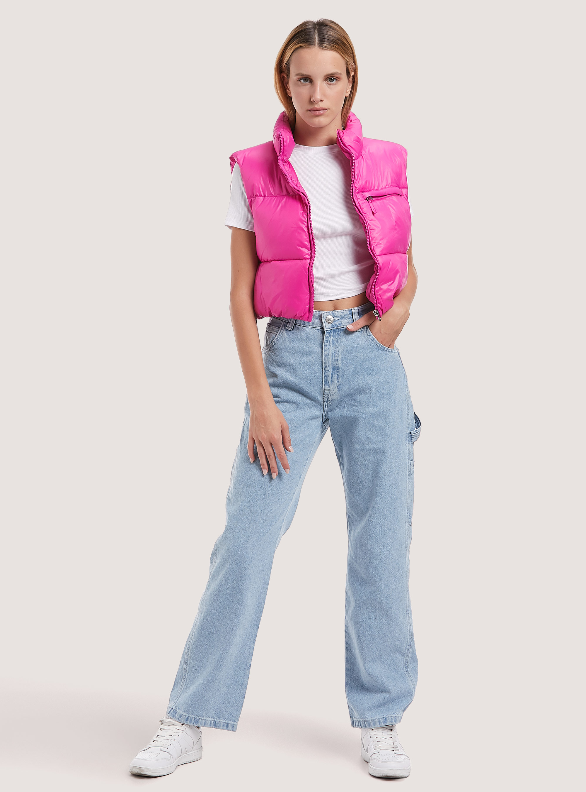 Cropped sleeveless with recycled padding, FX2 FUXIA MEDIUM