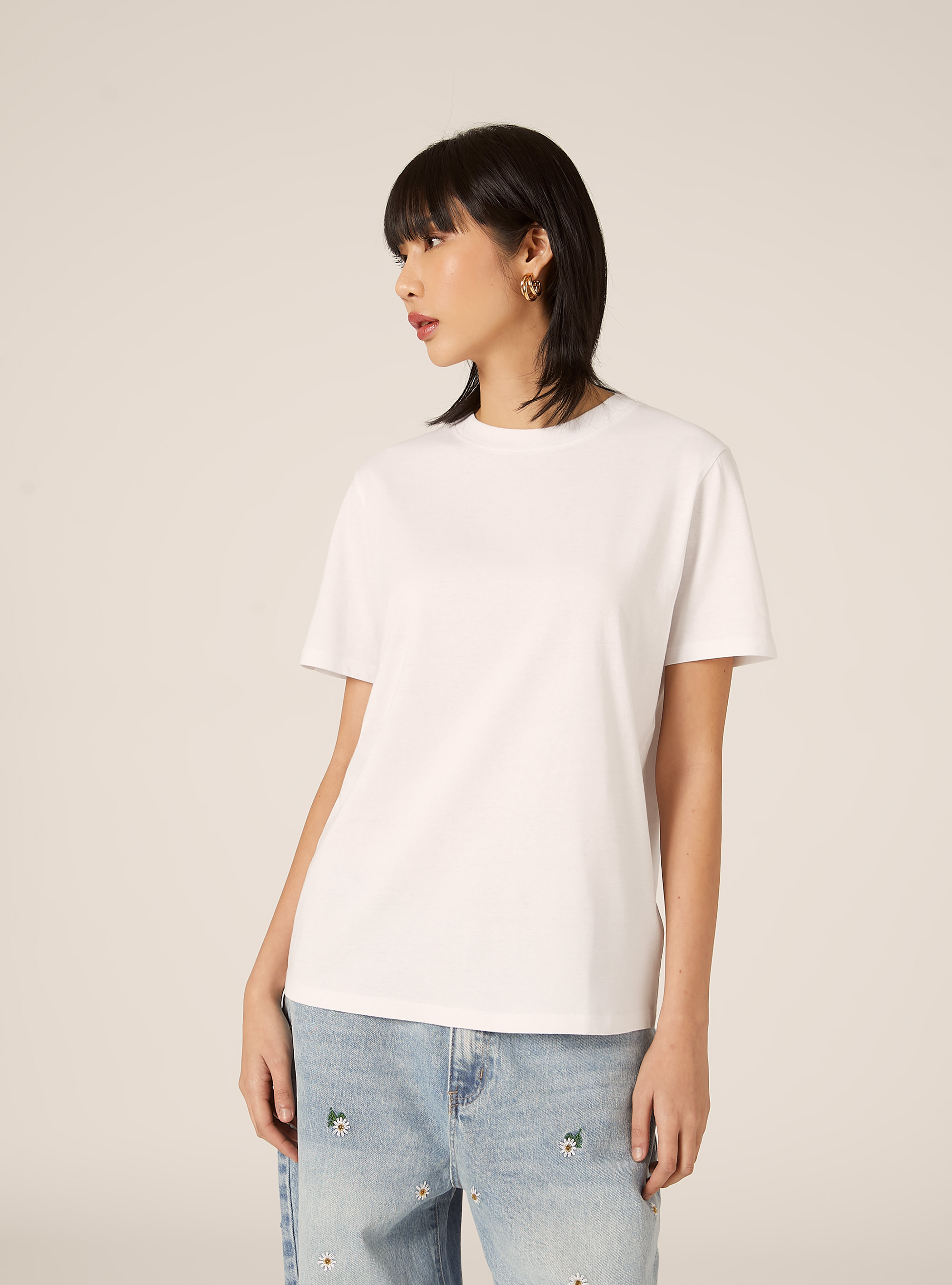 Cotton crew neck T-shirt, WH3 WHITE