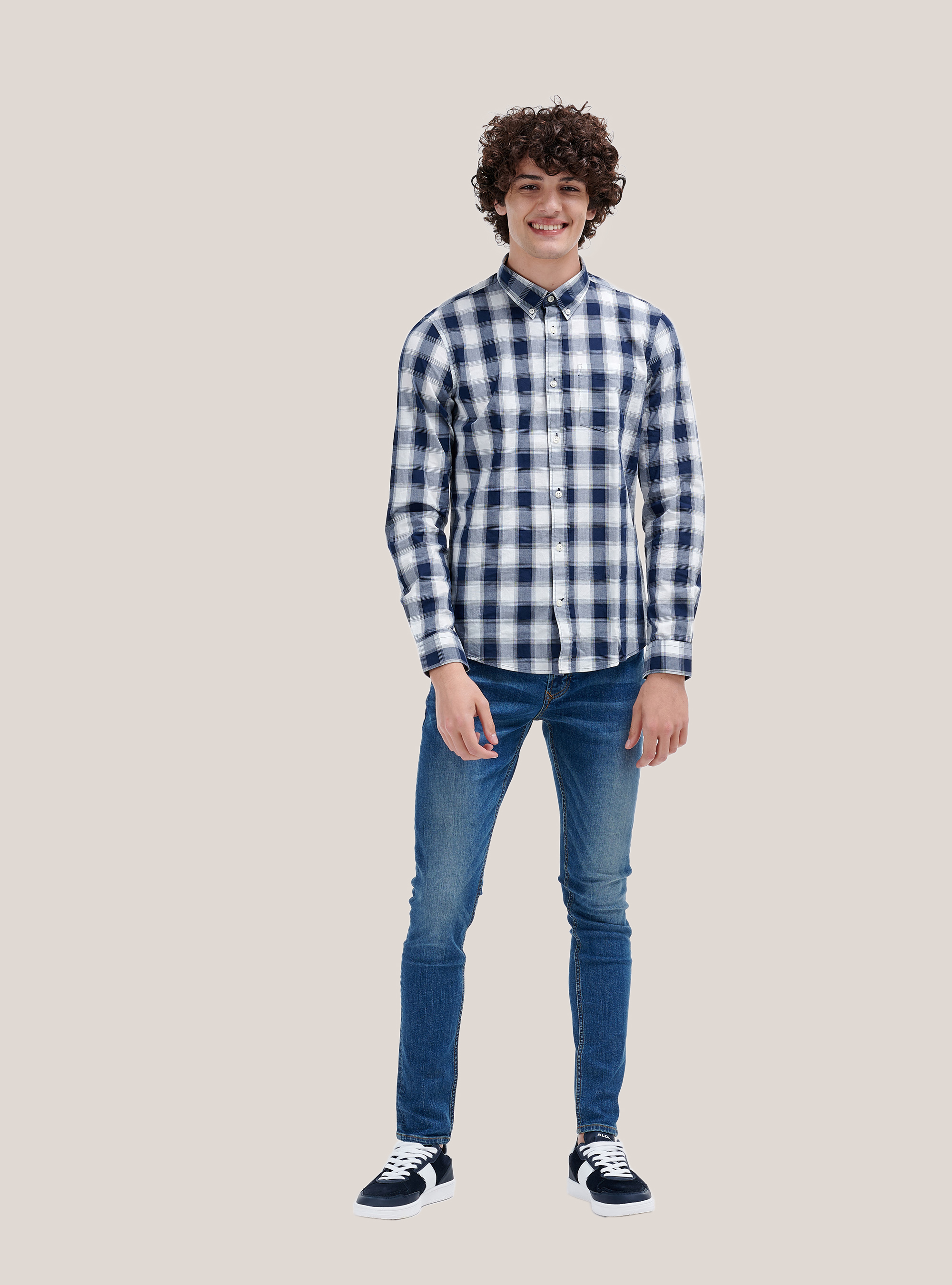 Cotton checked shirt, WHITE