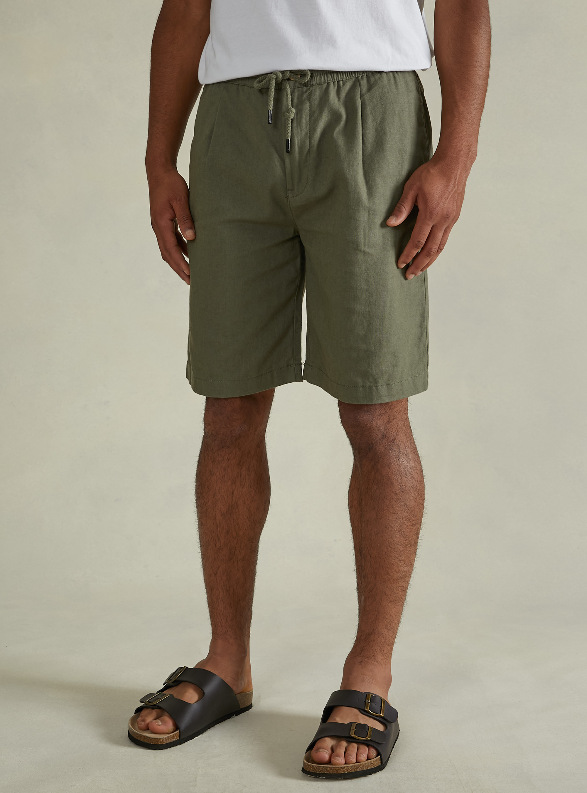 Linen Bermuda Shorts with Drawstring, KY2 KAKY MEDIUM