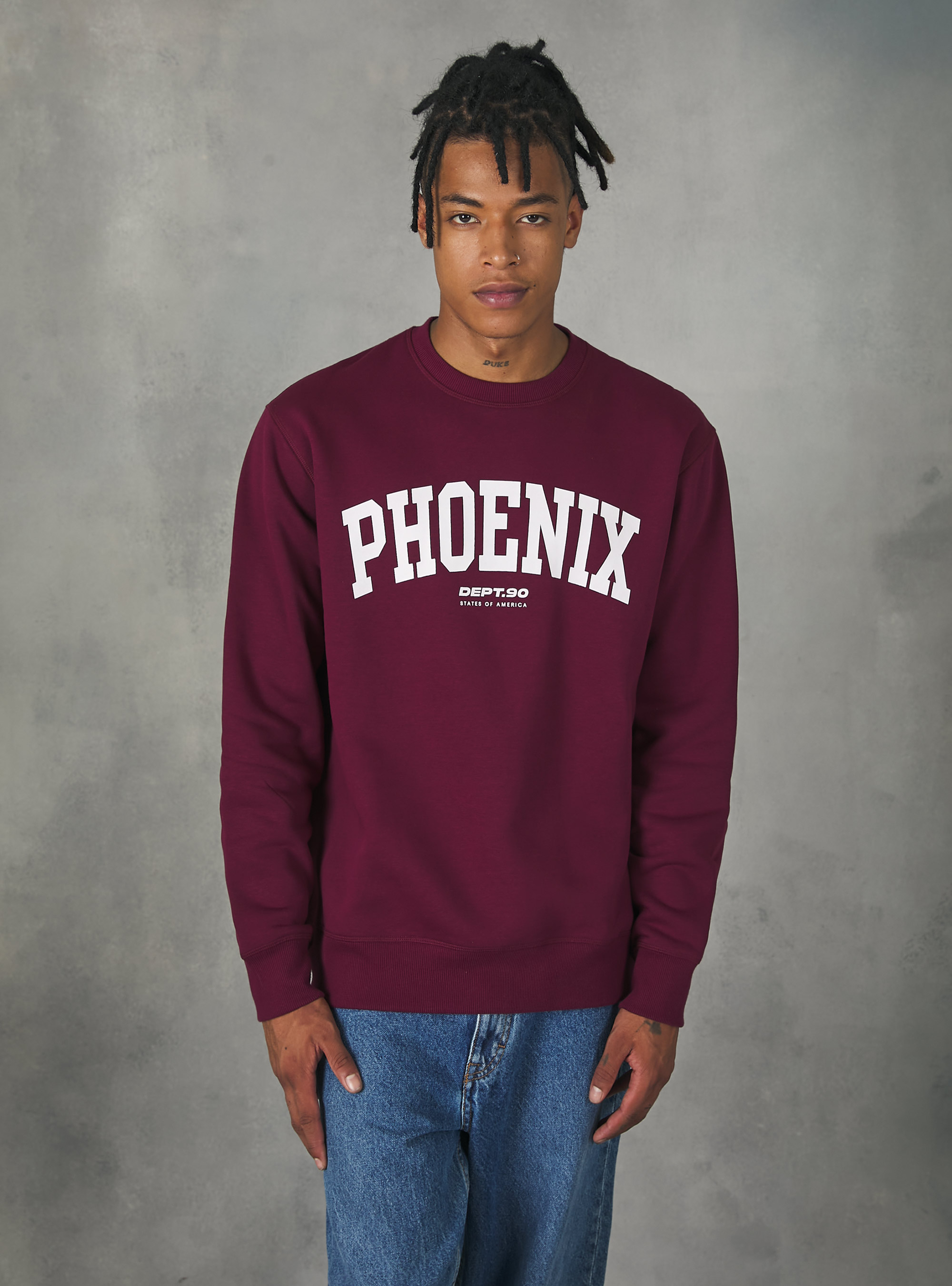 Felpa girocollo con stampa college, BO1 BORDEAUX DARK