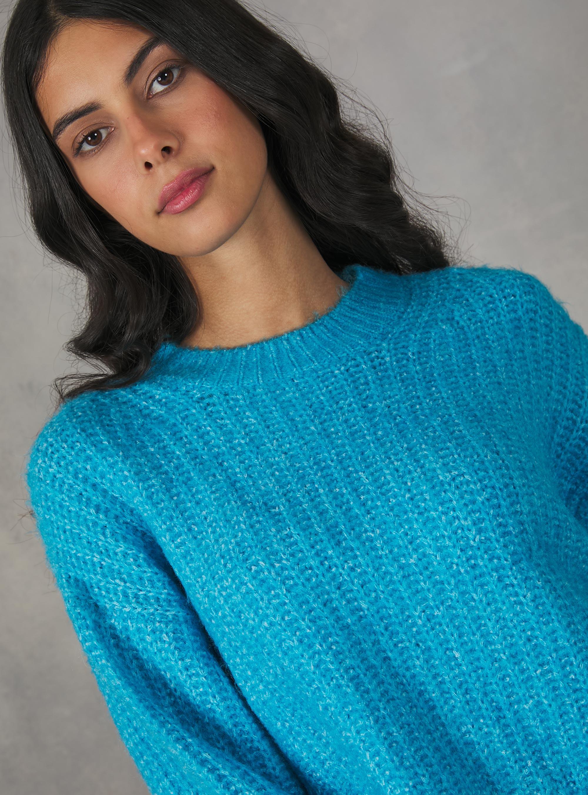 English rib cropped pullover, MAZ2 AZURE MEL MEDIUM