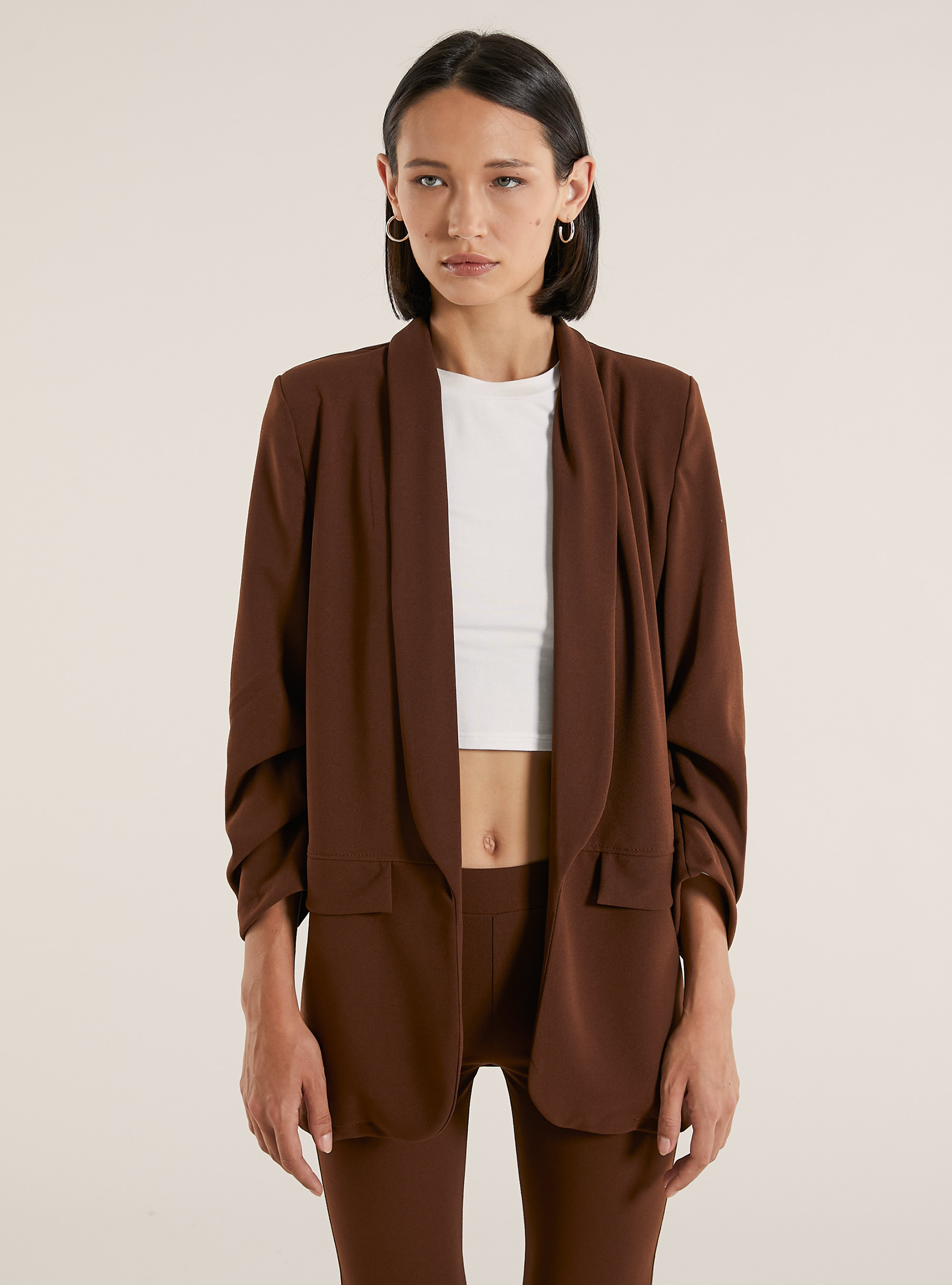 Blazer ouvert en scuba, BR2 BROWN MEDIUM