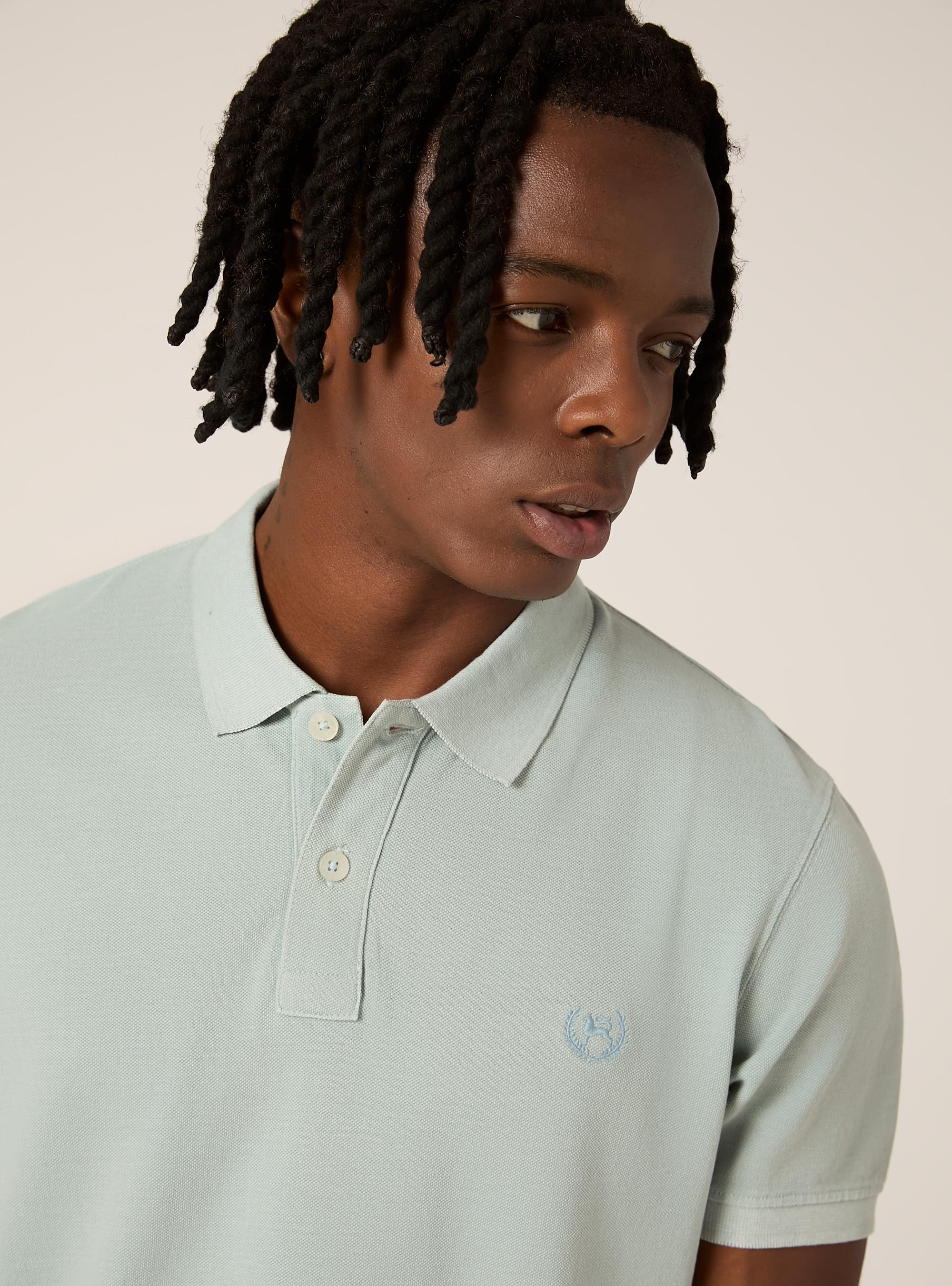 Cotton piqu&eacute; polo shirt with embroidery, IN3 INDIGO LIGHT