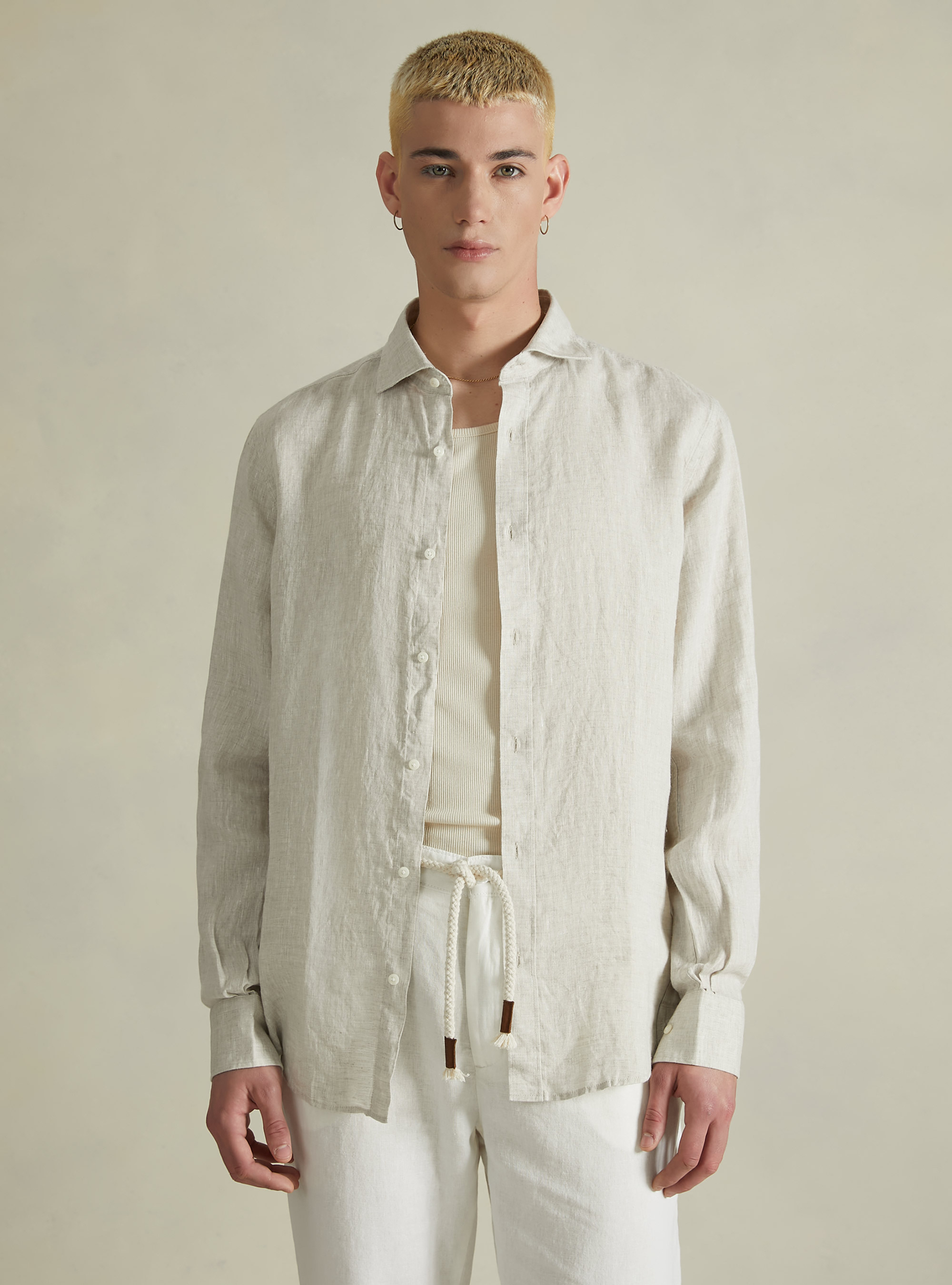 Camicia in puro lino a maniche lunghe, BG3 BEIGE LIGHT