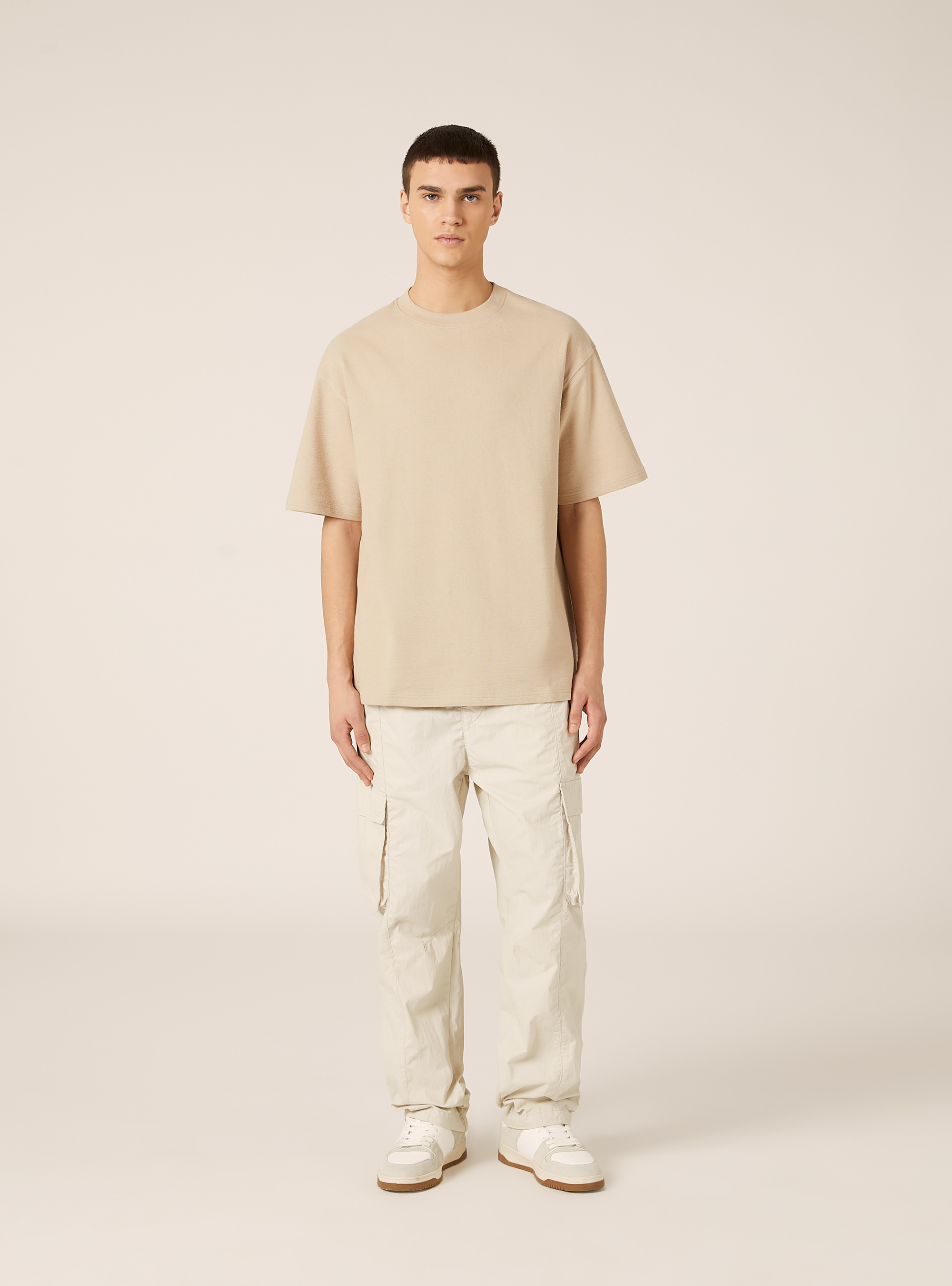 T-shirt in jersey texture fit boxy, BG2 BEIGE MEDIUM