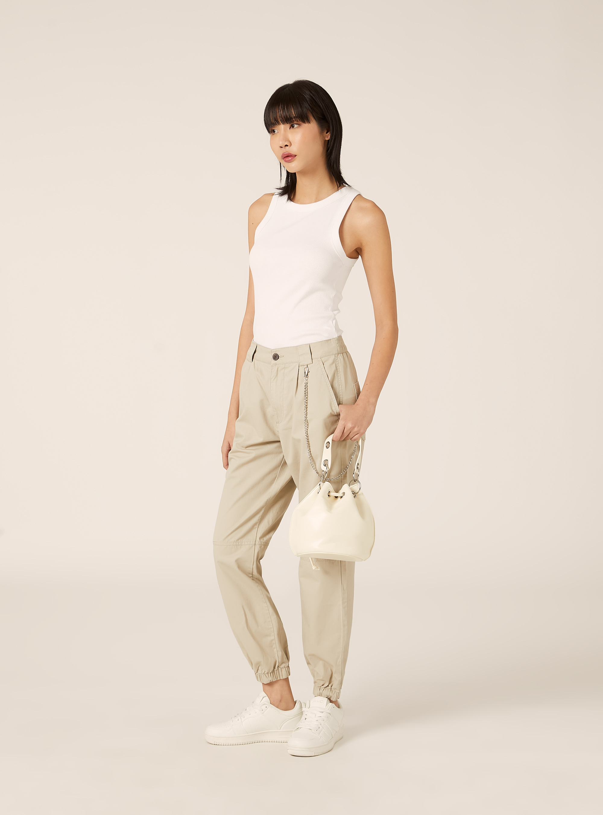 Pantaloni jogger con catena, BG2 BEIGE MEDIUM