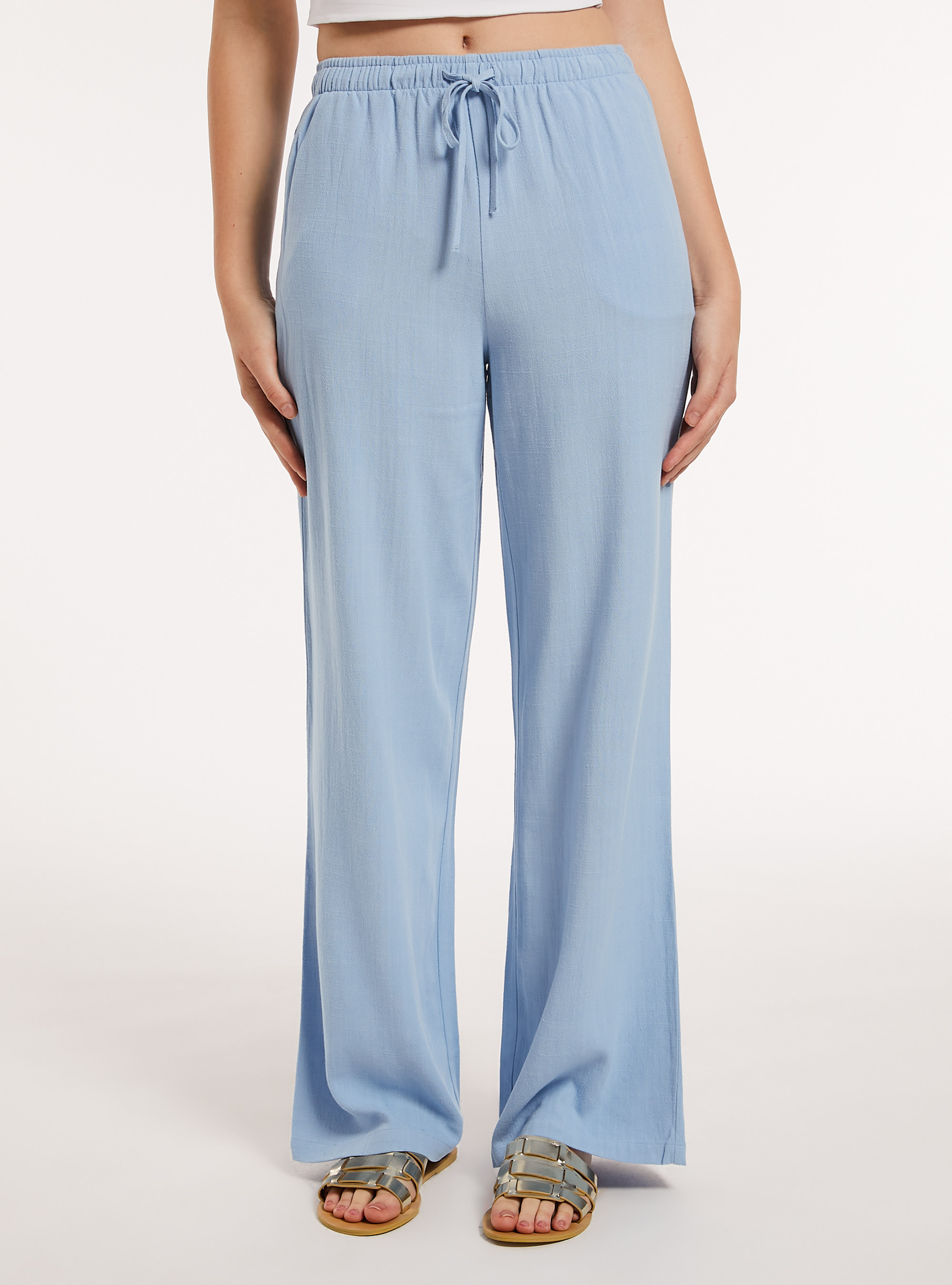 Linen blend palazzo trousers, AZ2 AZURE MEDIUM
