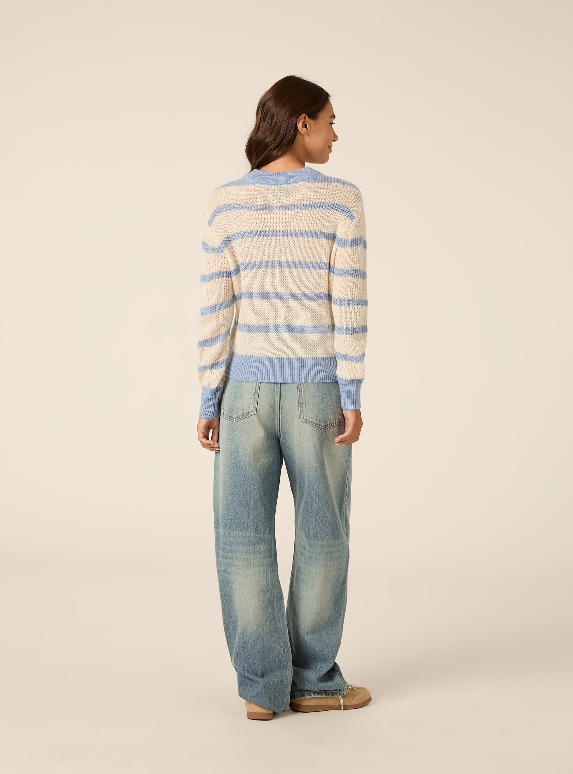 Pullover girocollo a righe, AZ2 AZURE MEDIUM