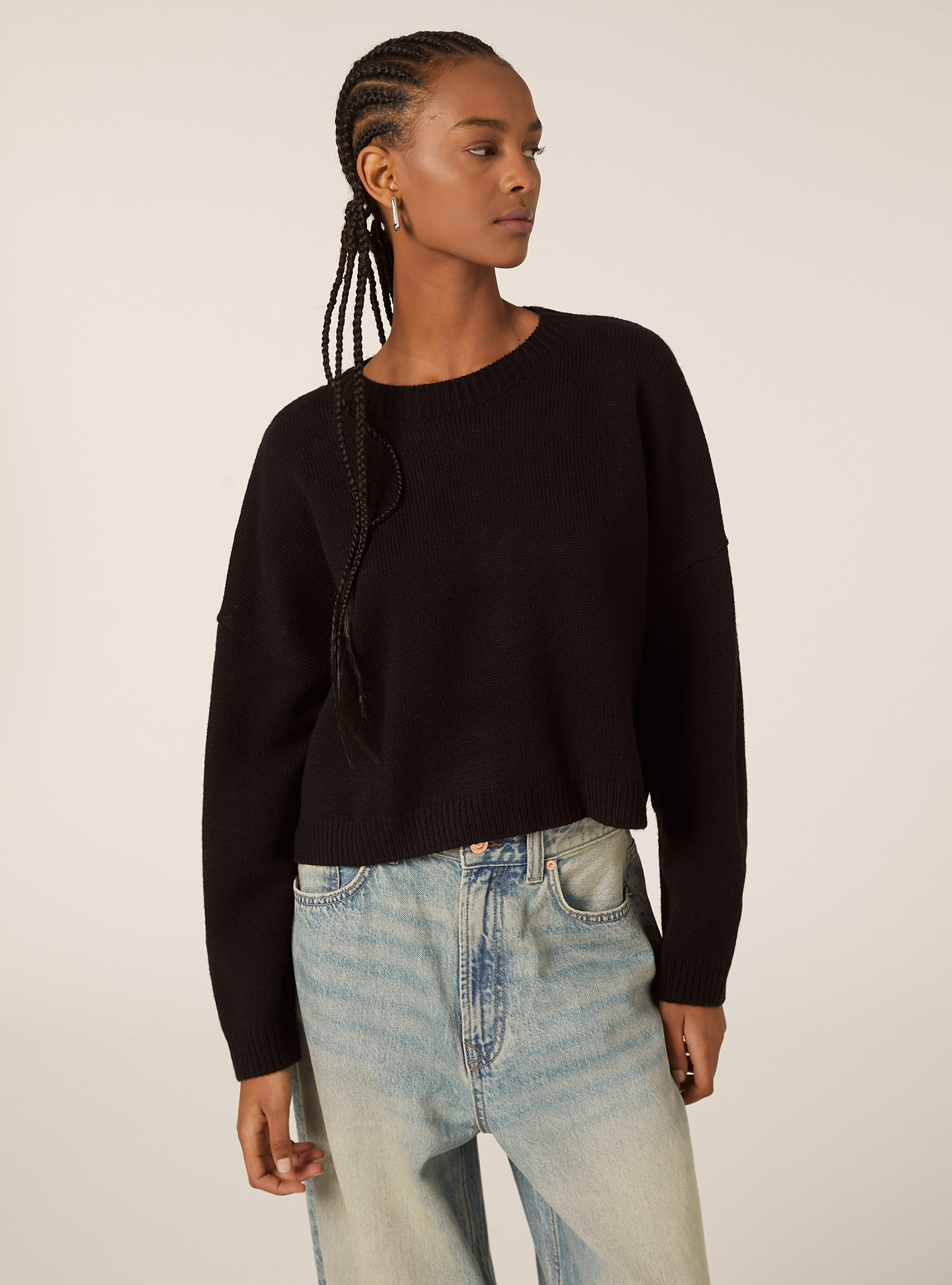 Basic crew neck pullover, BK1 BLACK