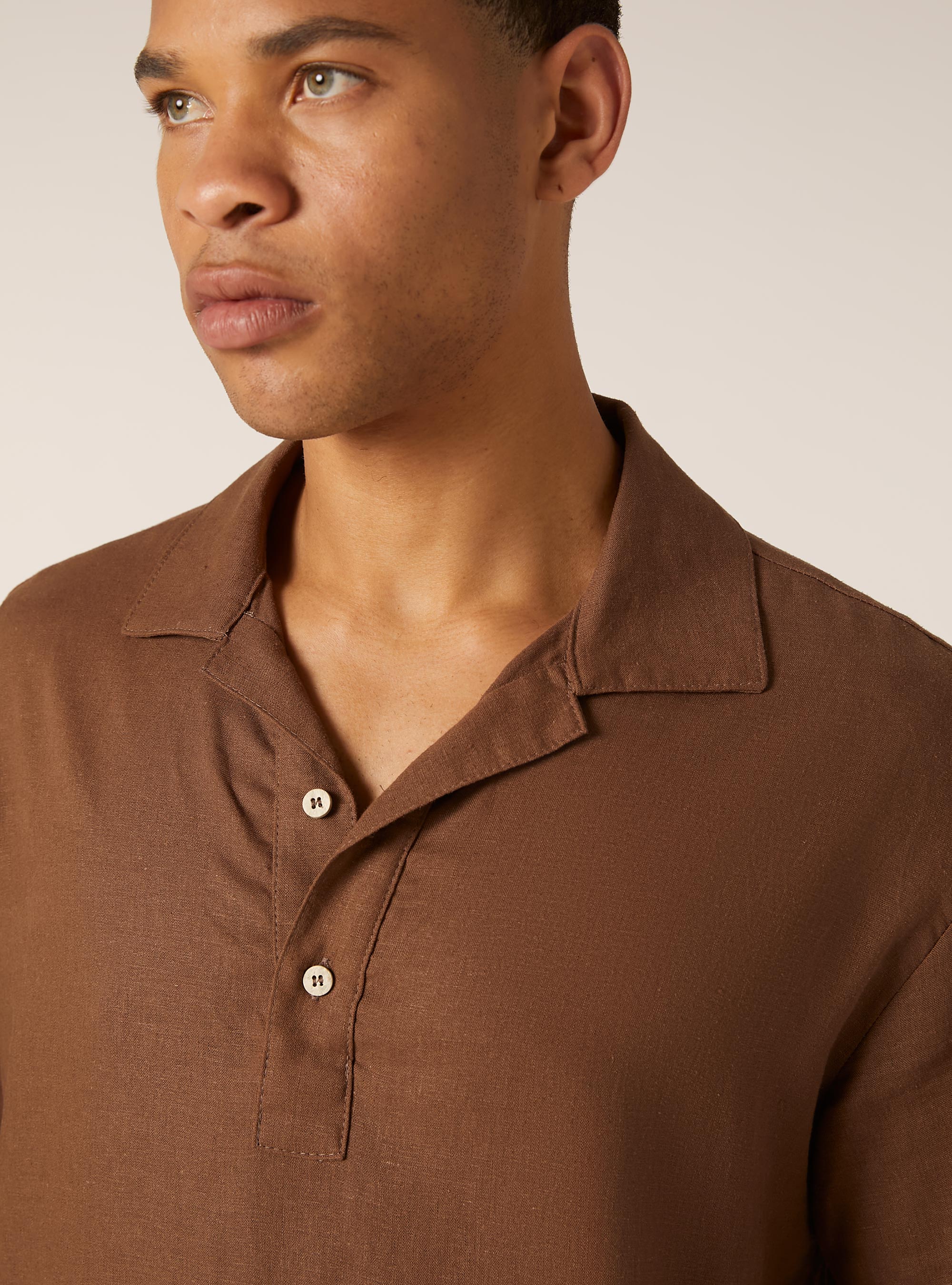 Camicia in misto lino a maniche corte, TB2 TOBACCO MEDIUM