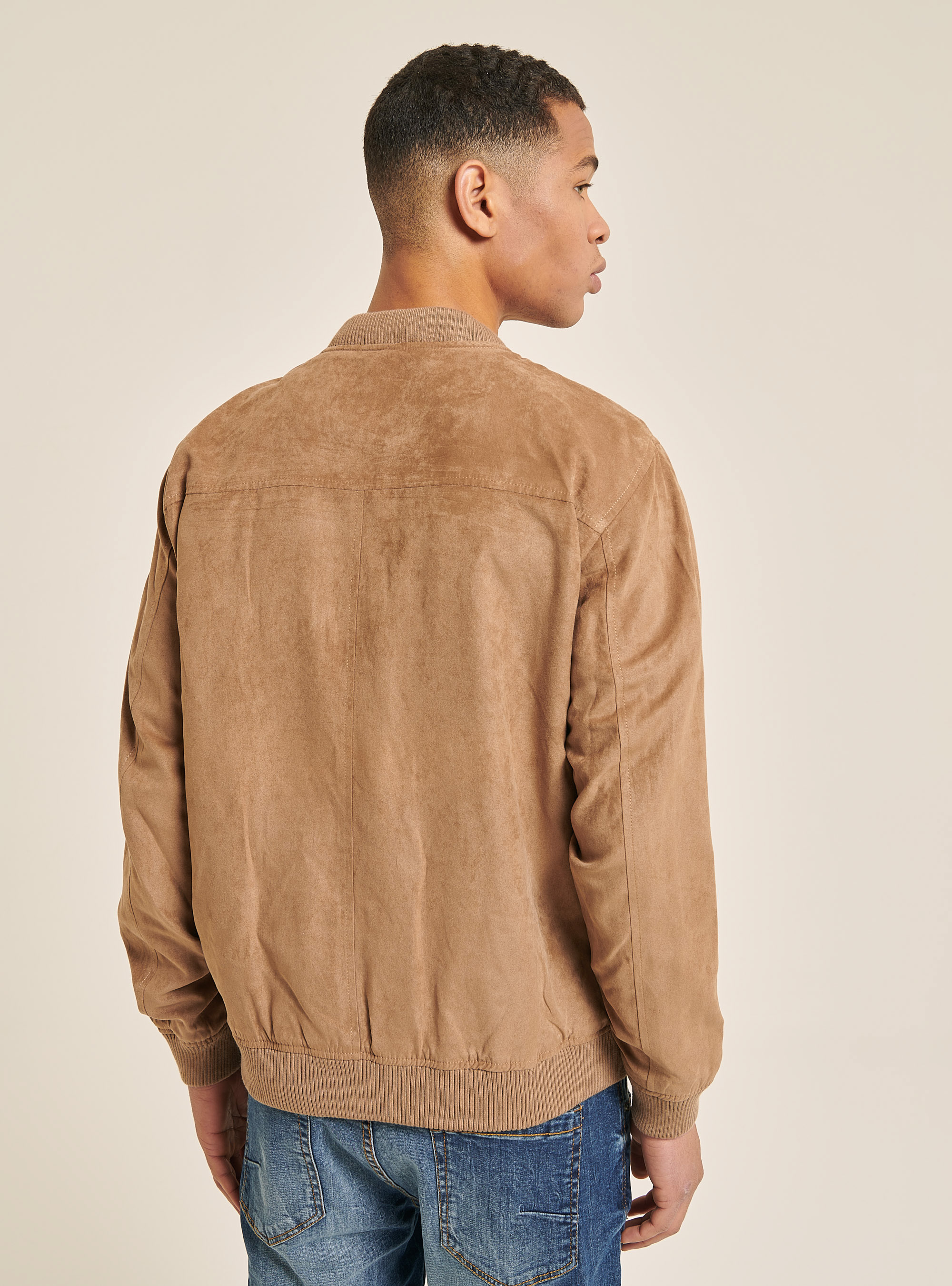 Chaqueta bomber efecto gamuza, TABACO