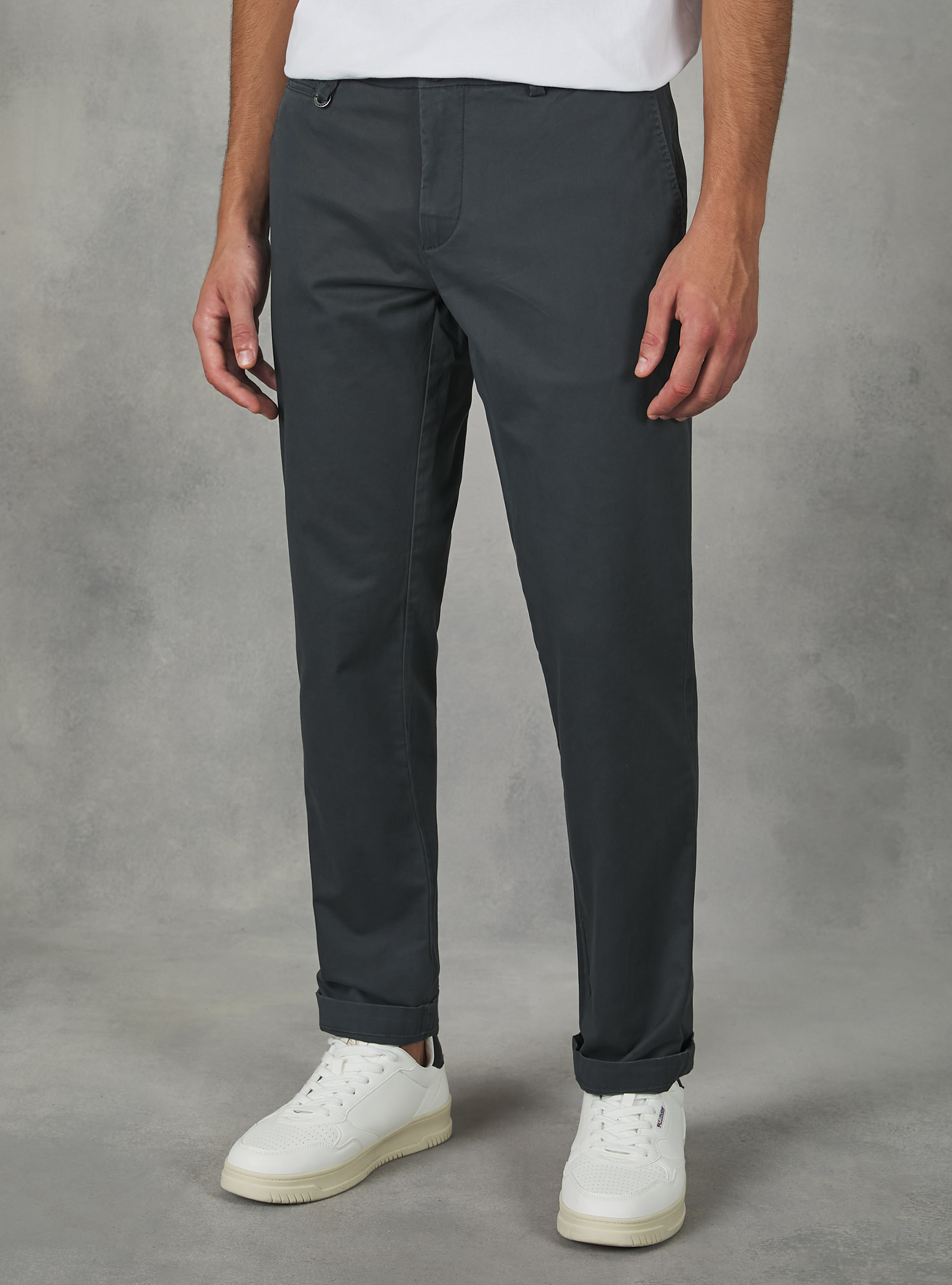 Stretch cotton twill chinos, GY1 GREY DARK