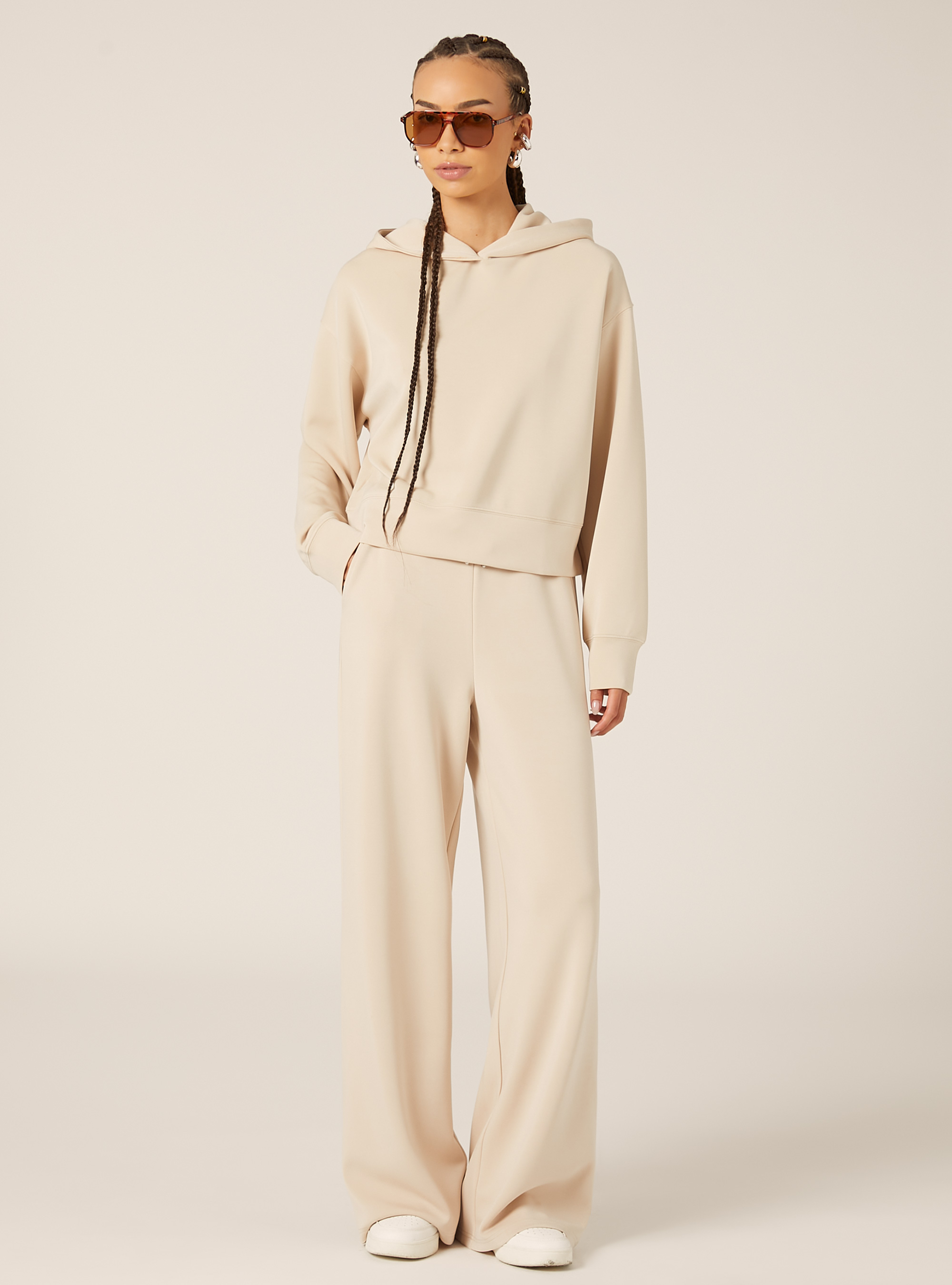 Pull court en molleton doux au toucher, BG3 BEIGE LIGHT