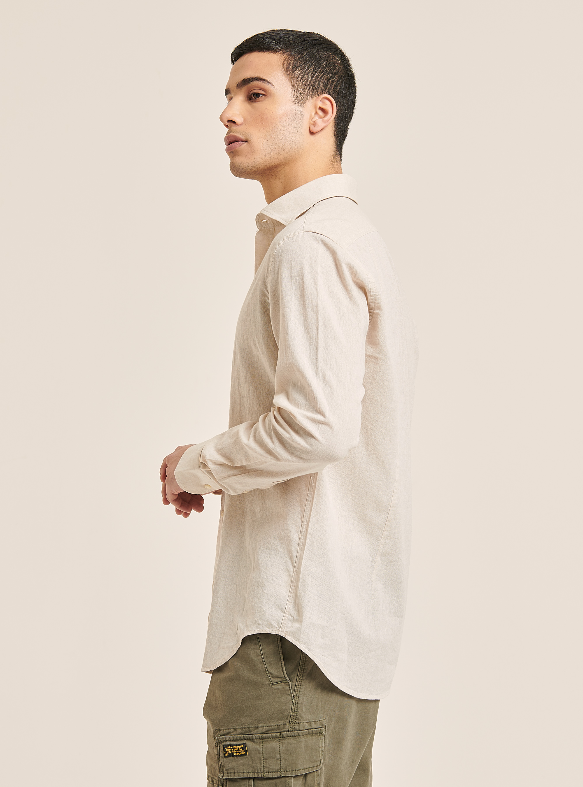 Plain linen shirt with long sleeves, C141 CREAM