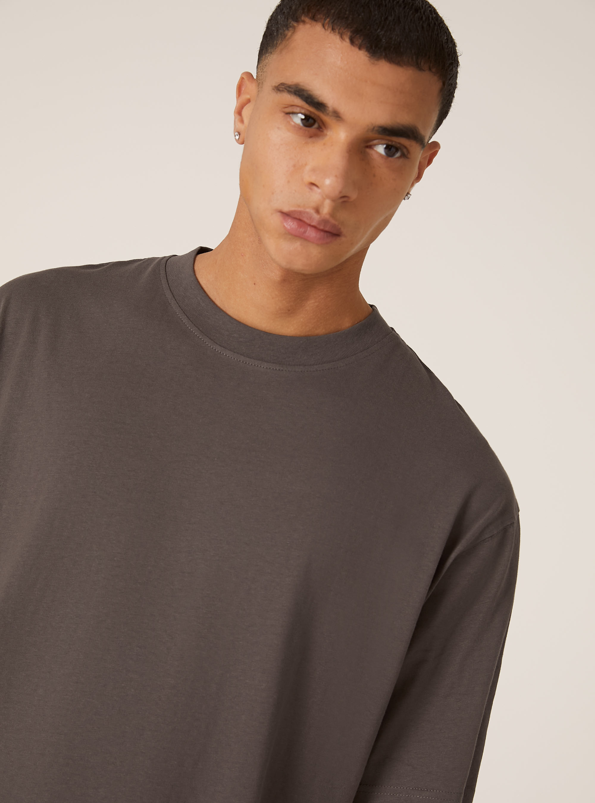 Boxy fit cotton T-shirt, GY1 GREY DARK