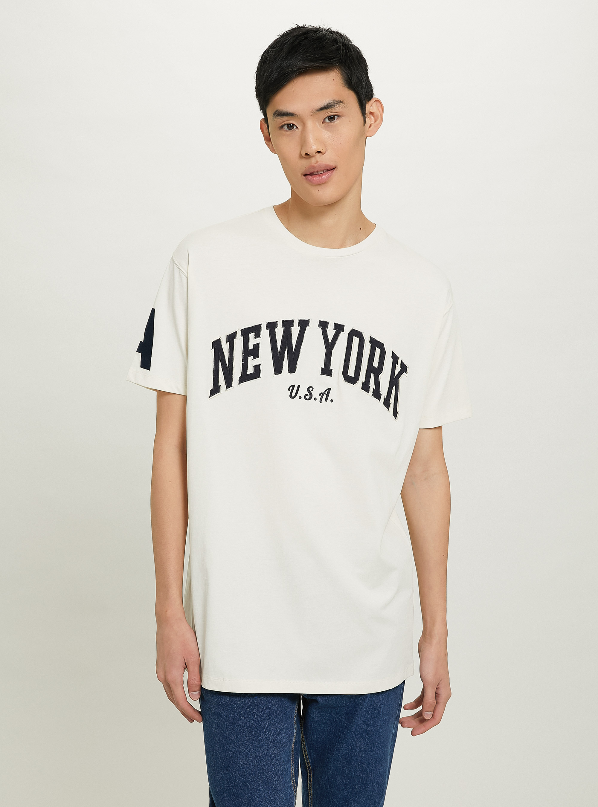 Oversized cotton patch t-shirt, C104 CREAM