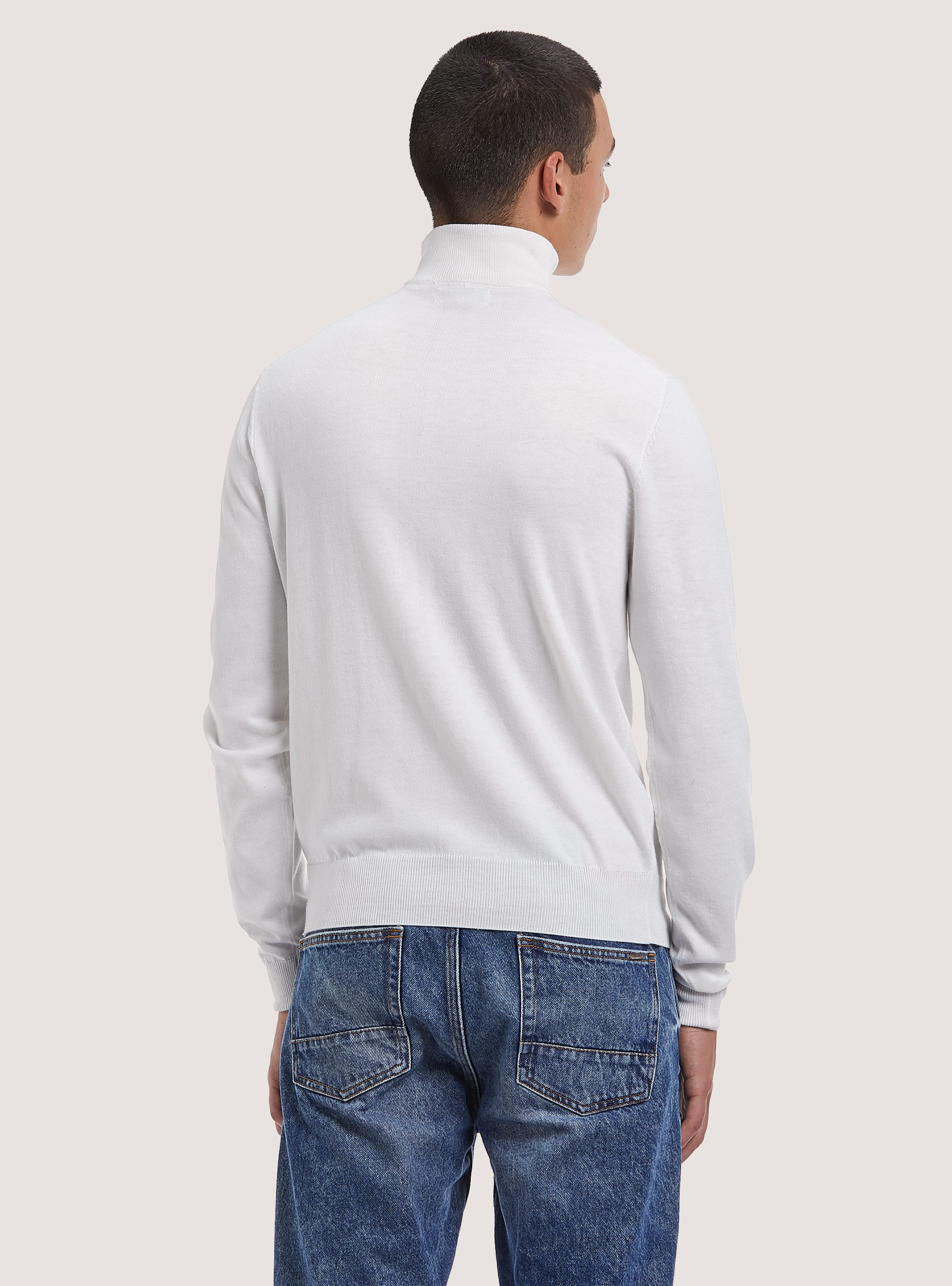 Pull demi-cou en laine mérinos avec fermeture éclair, WH2 WHITE