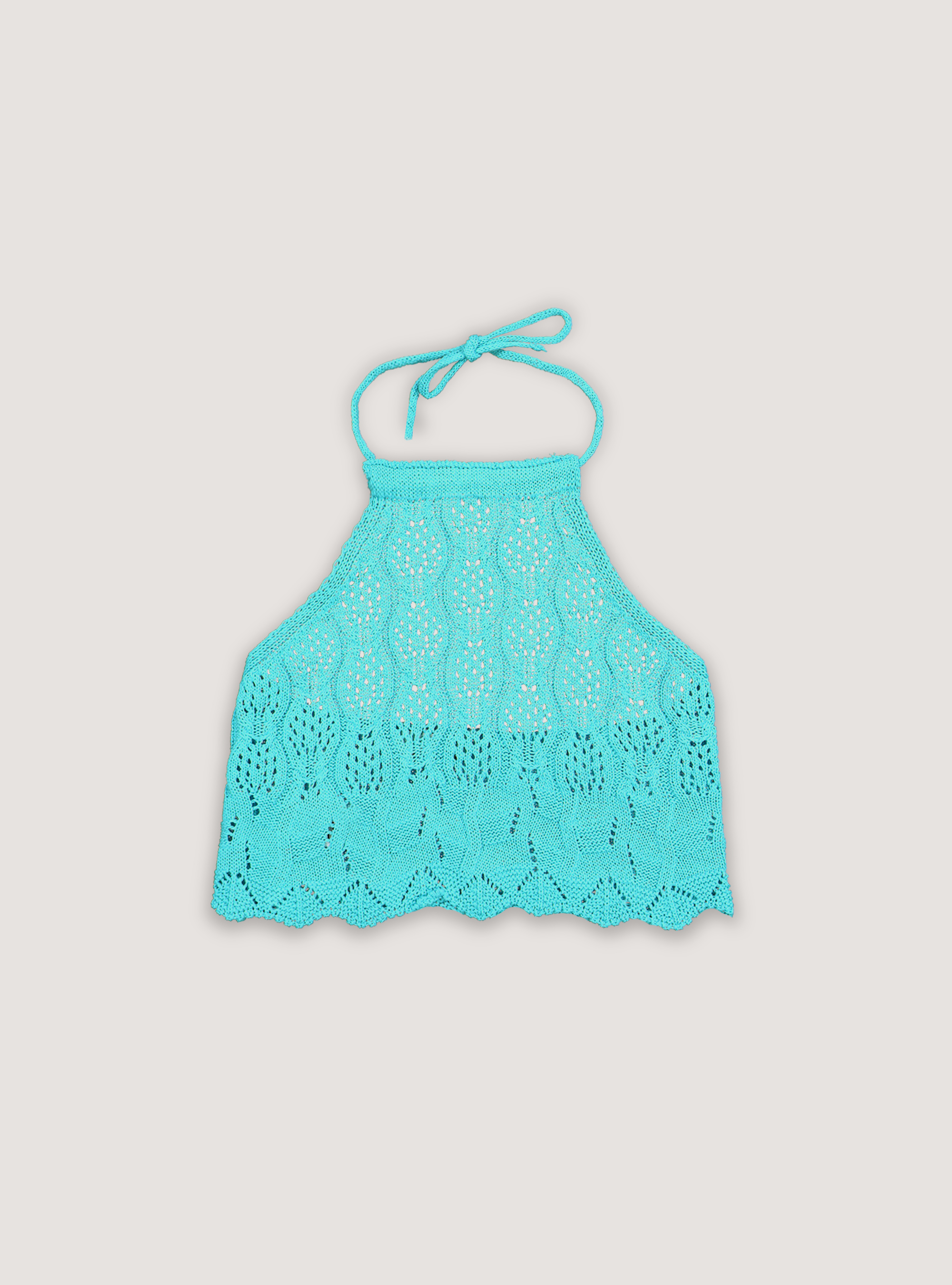 Cropped crochet knit top, AZ1 DARK AZZURRE