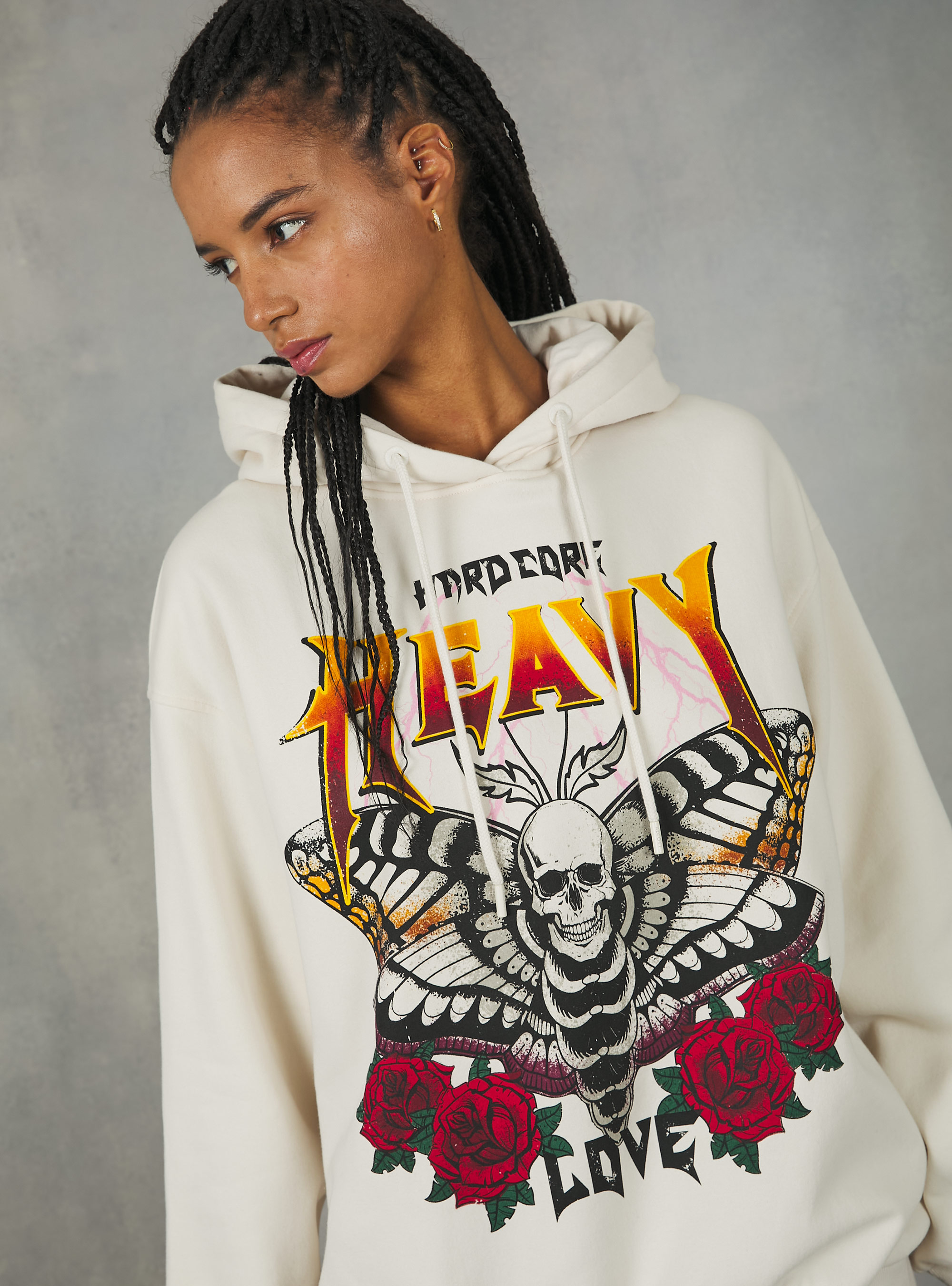 Oversized sweatshirt with Rock print, CR2 CREAM MEDIUM