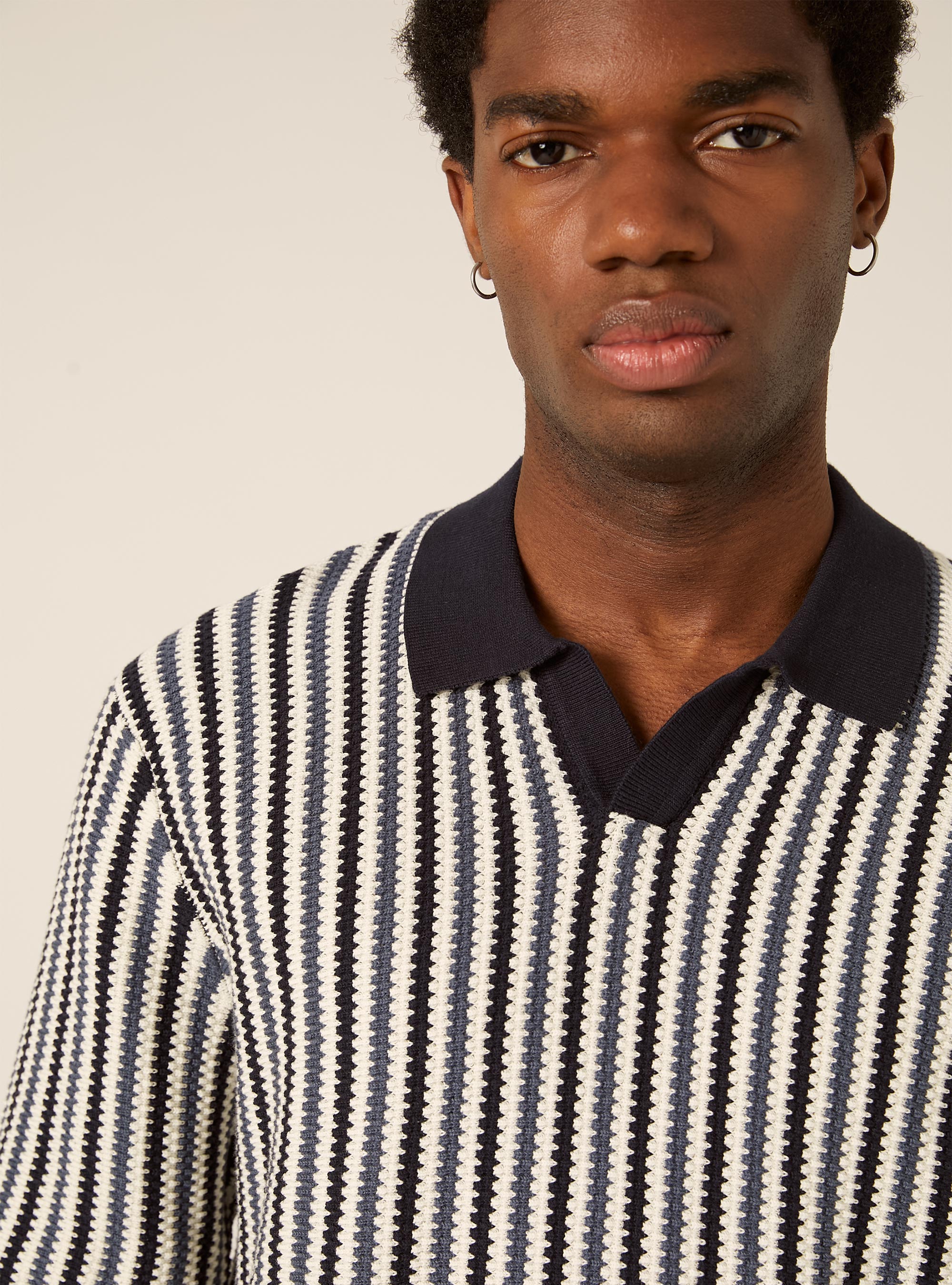 Striped Knit Polo Shirt, NA1 NAVY DARK