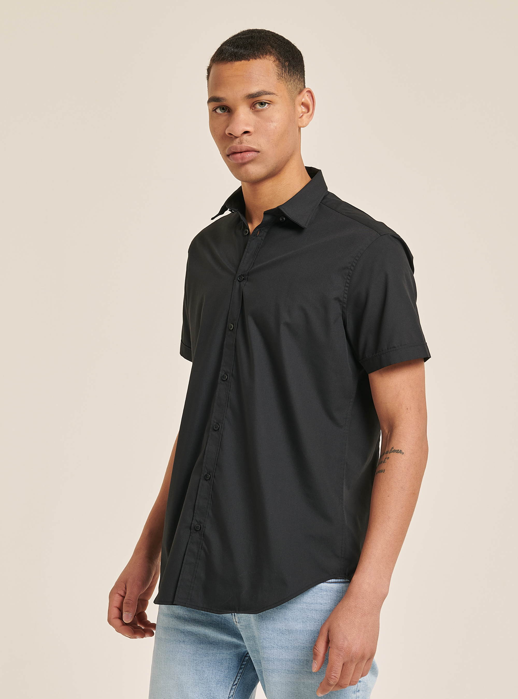 Short-sleeved shirt, BLACK