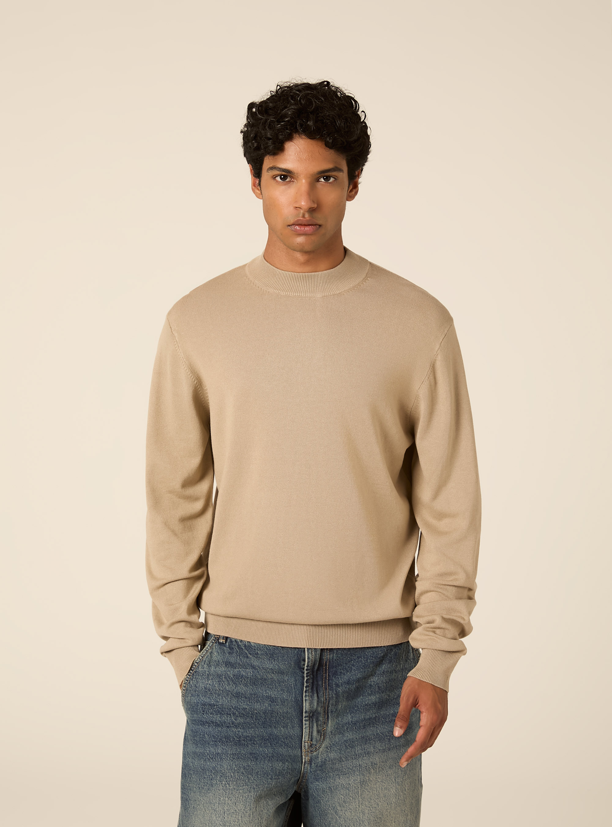 Maglia mezzocollo rasata, BEIGE MEDIO