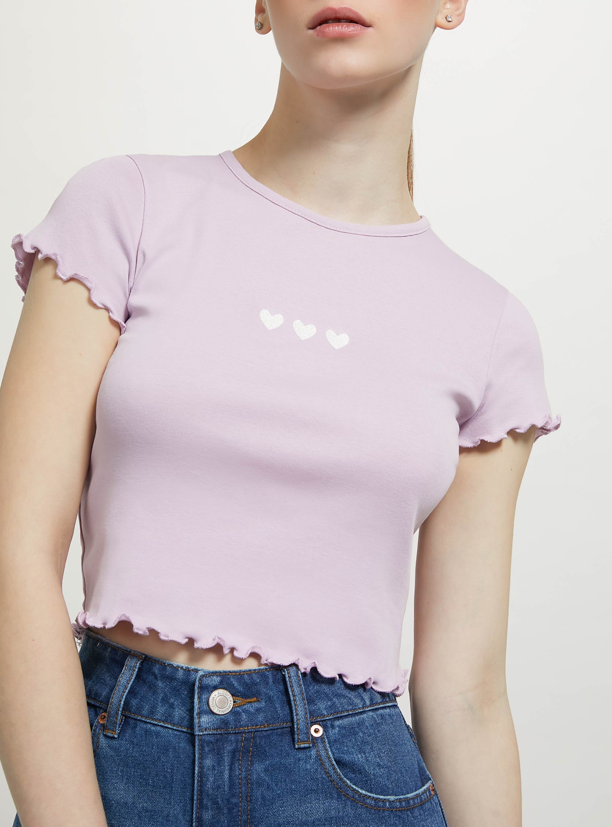 Cotton T-shirt with embroidery, C4546 LILLAC