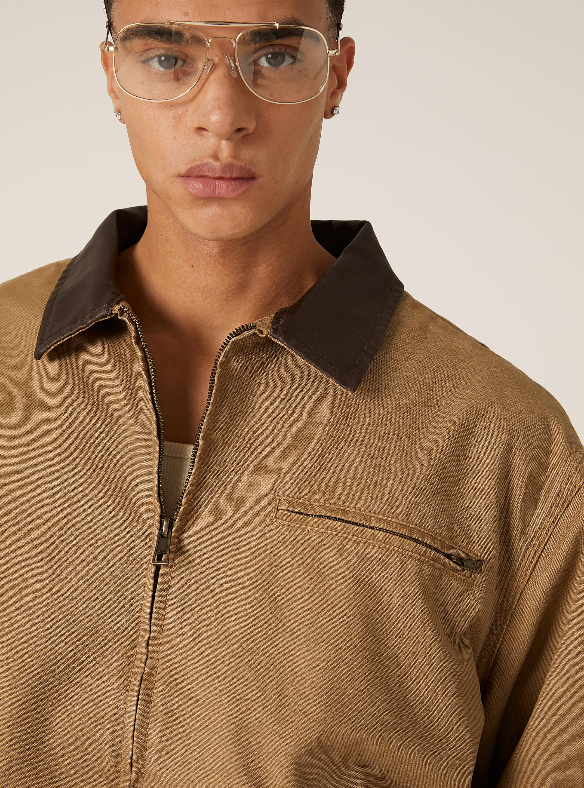 Blouson bombardier à coupe souple et col polo, BG2 BEIGE MEDIUM