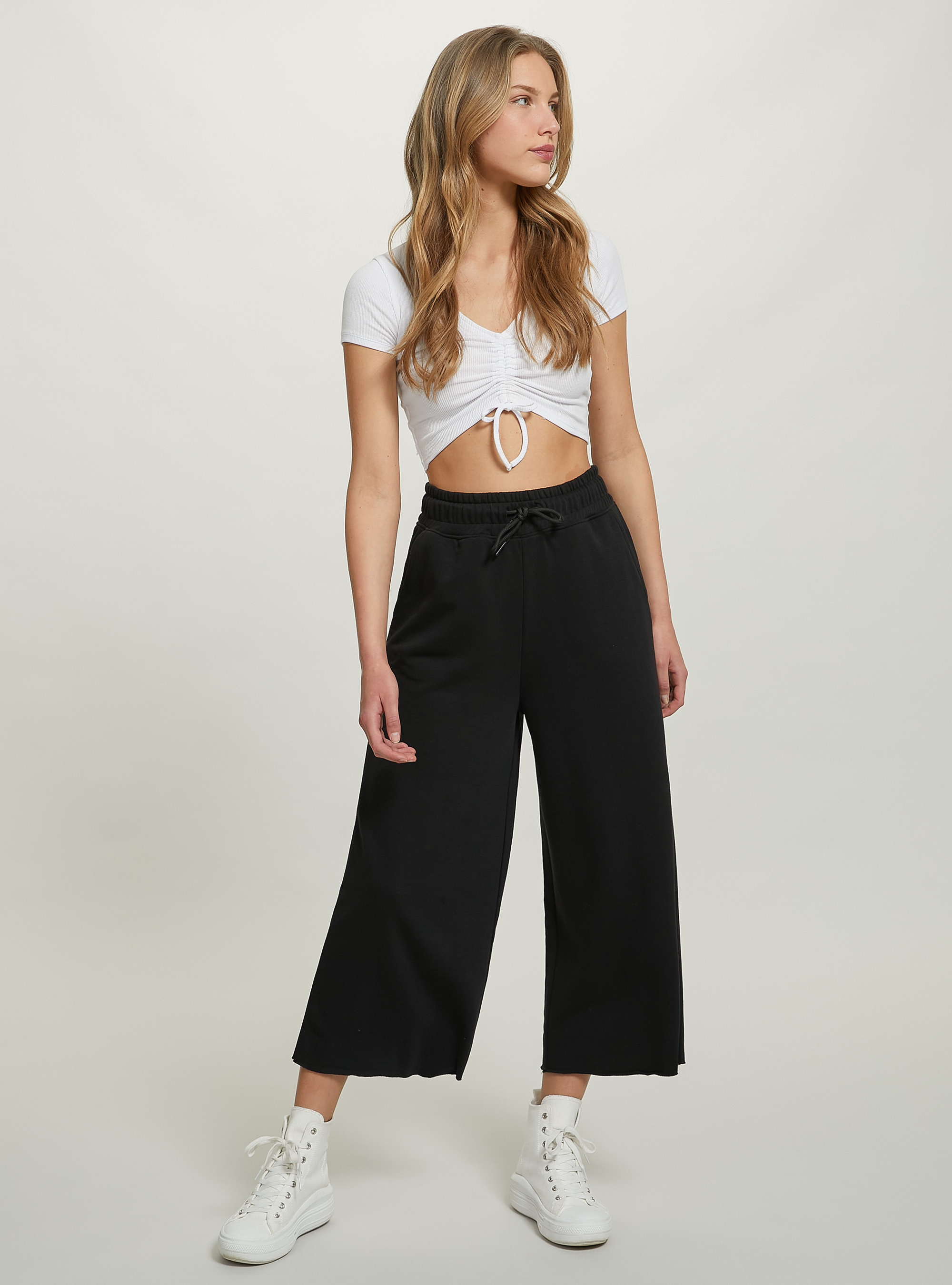 Cropped fleece leggings with elasticated waistband, BK1 BLACK