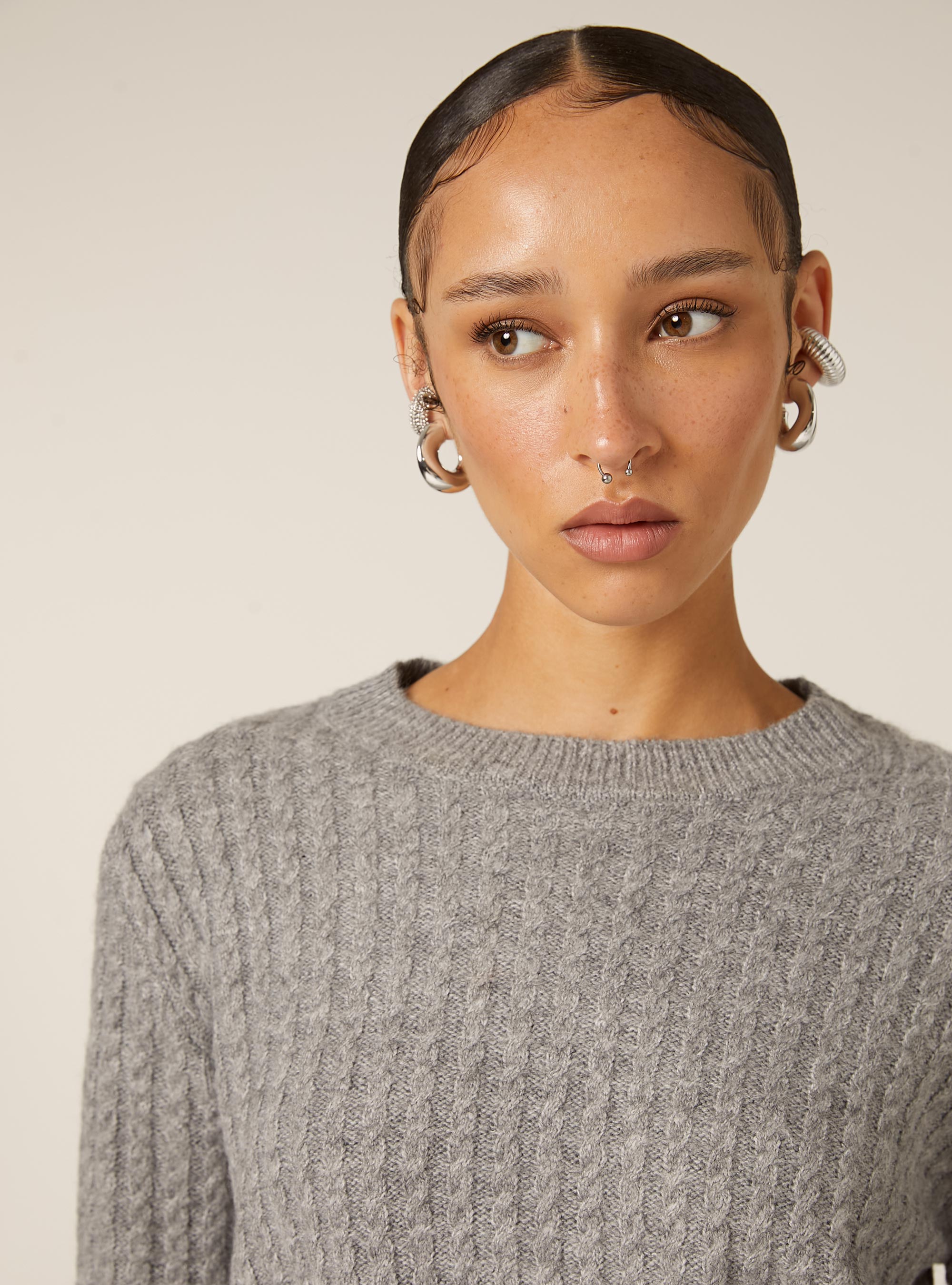 Maglia a trecce, MGY2 GREY MEL MEDIUM