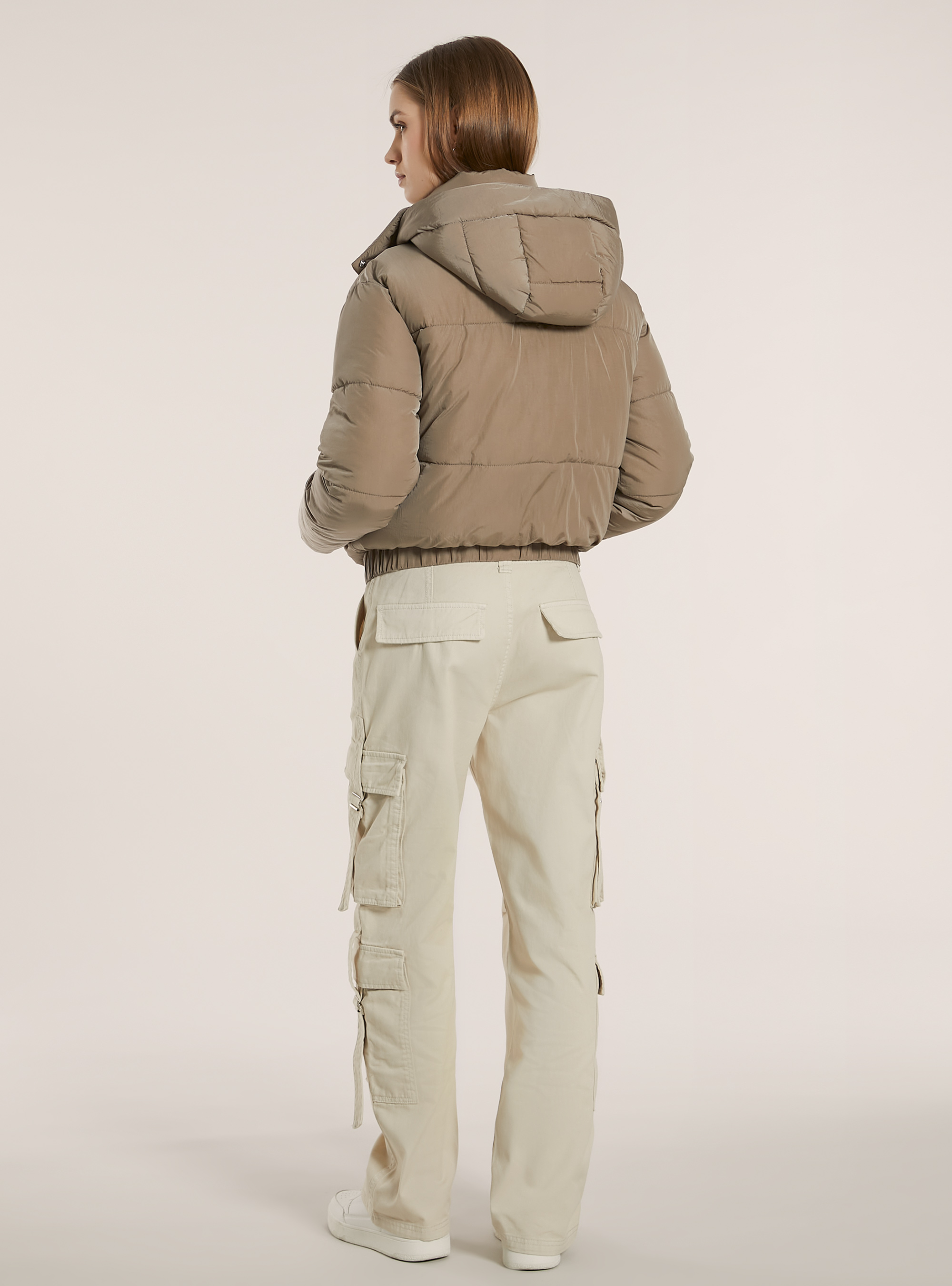 Puffy jacket with removable hood, BG2 BEIGE MEDIUM