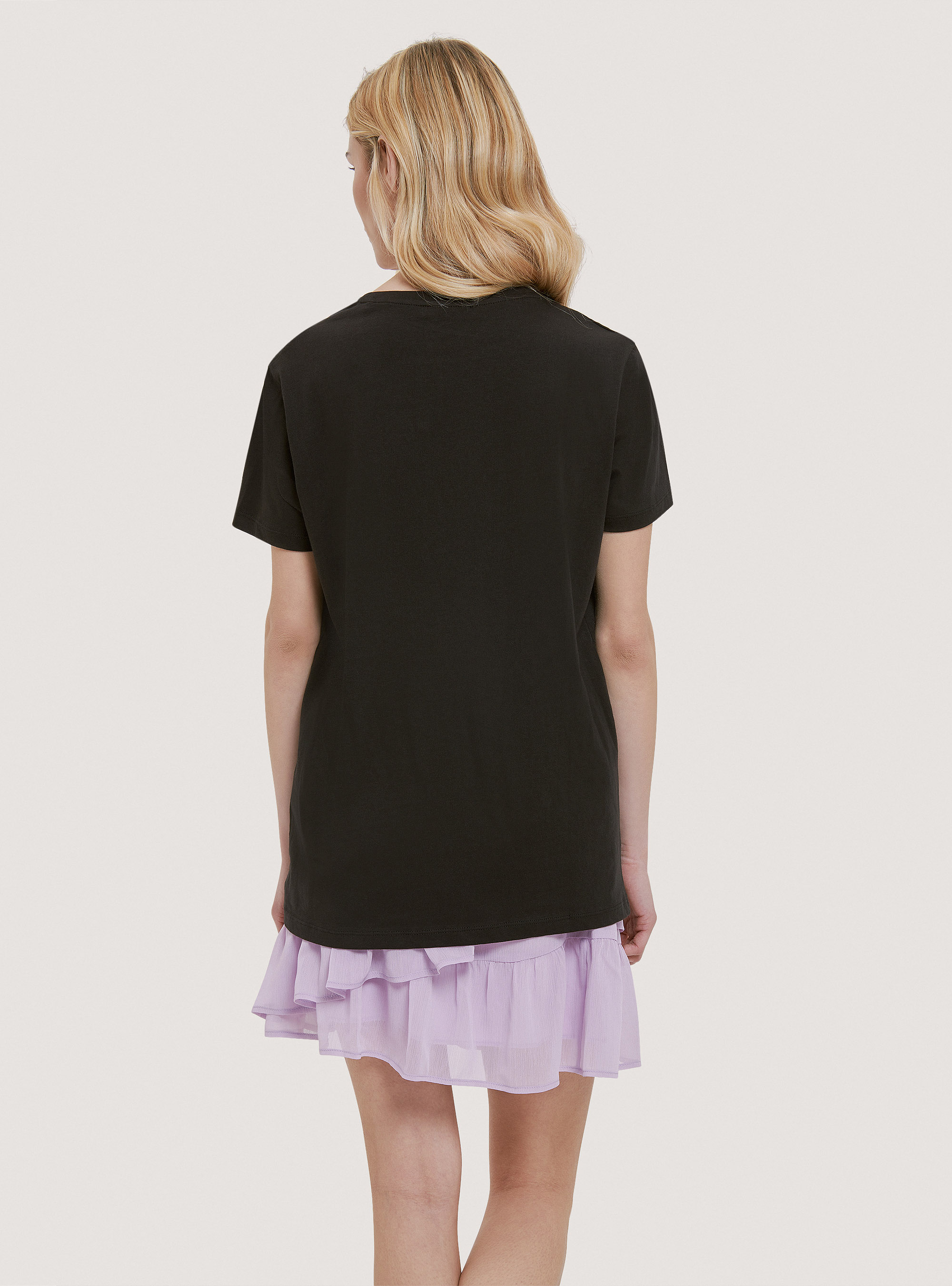 Maglietta in cotone con stampa, NERO