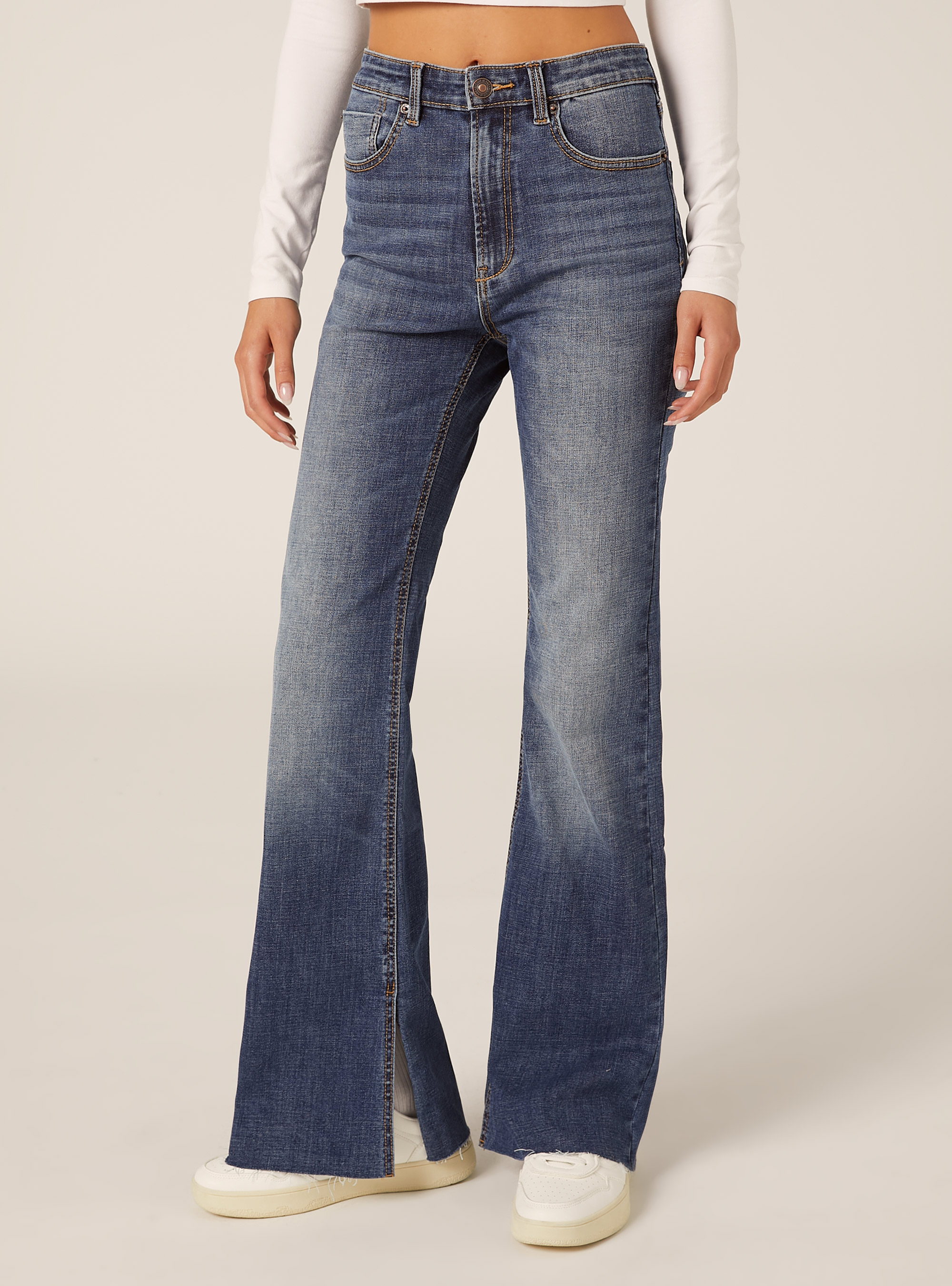 High-waisted flare jeans, D003 MEDIUM BLUE