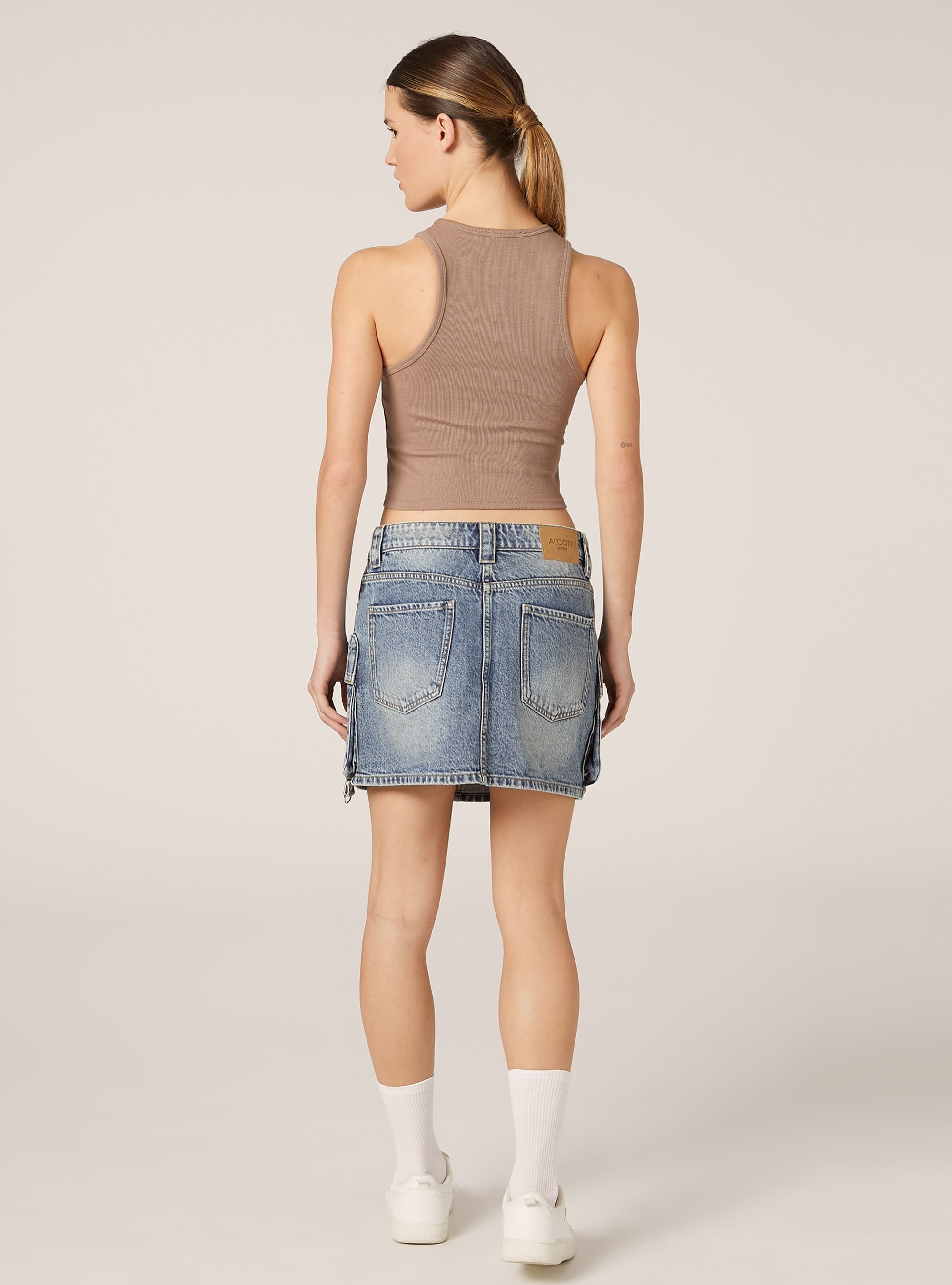 Cropped tank top in rib, BR3 BROWN LIGHT