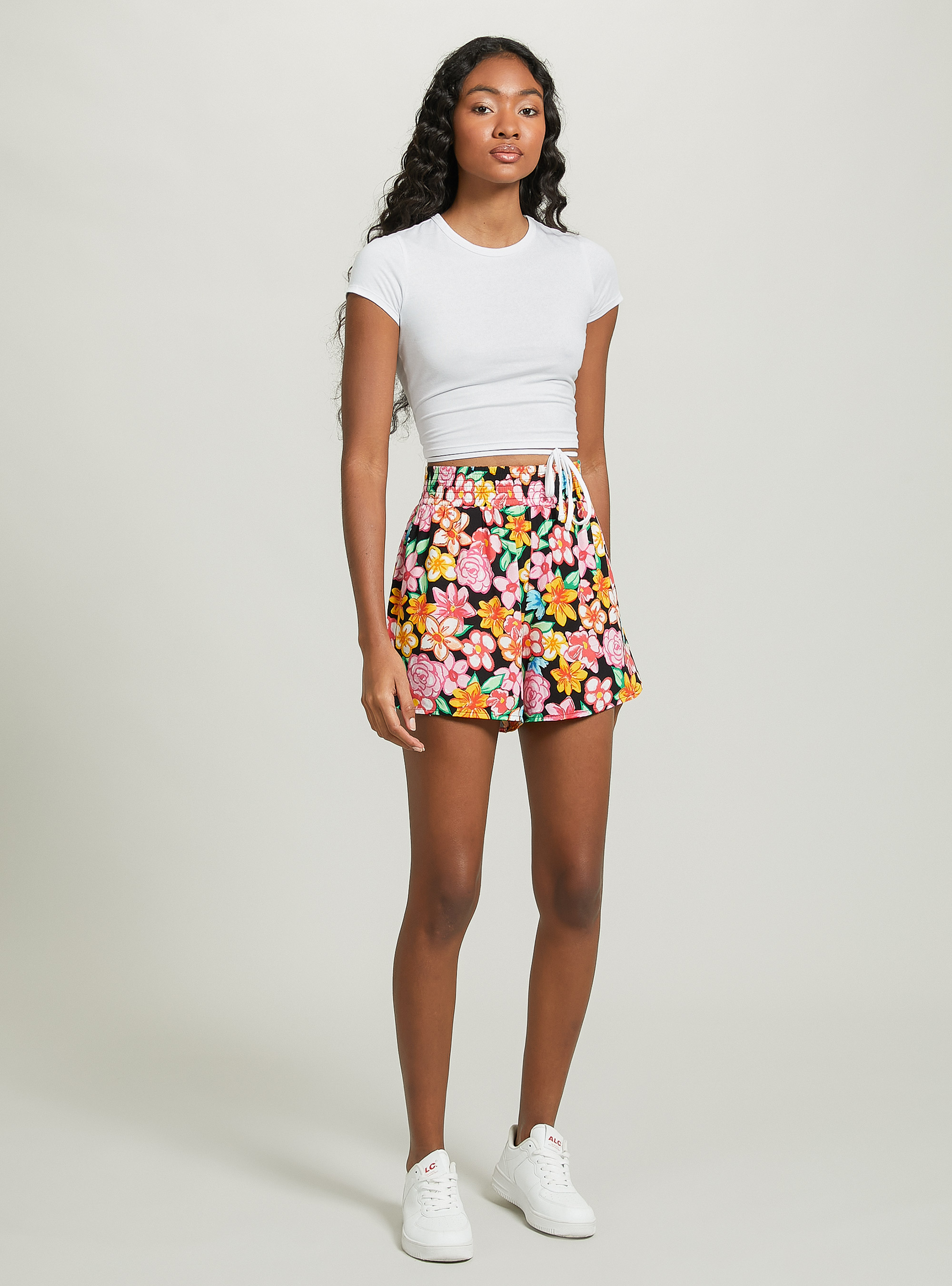 Cropped lace up t-shirt, WH2 WHITE