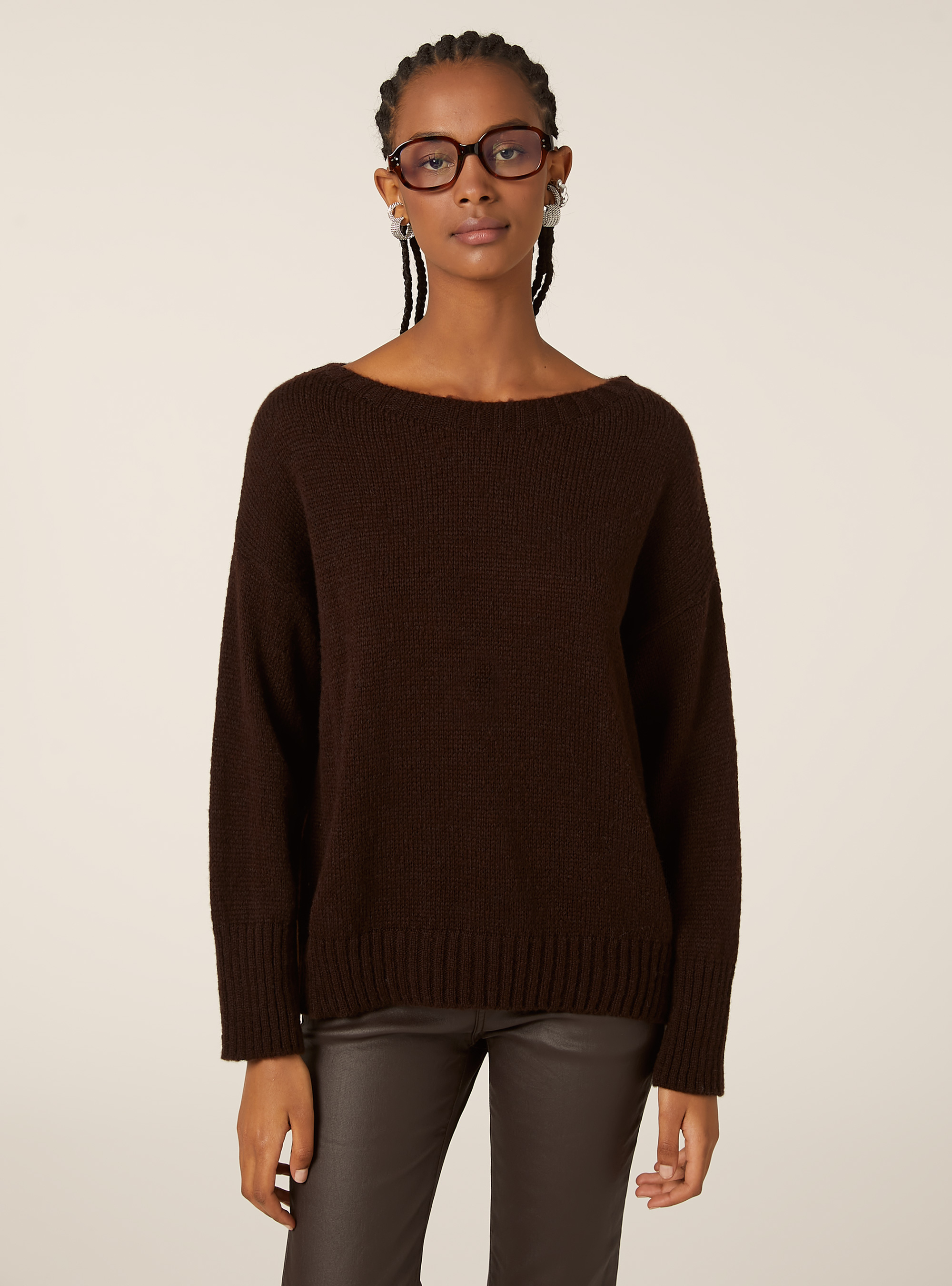 Pullover girocollo, BR1 BROWN DARK