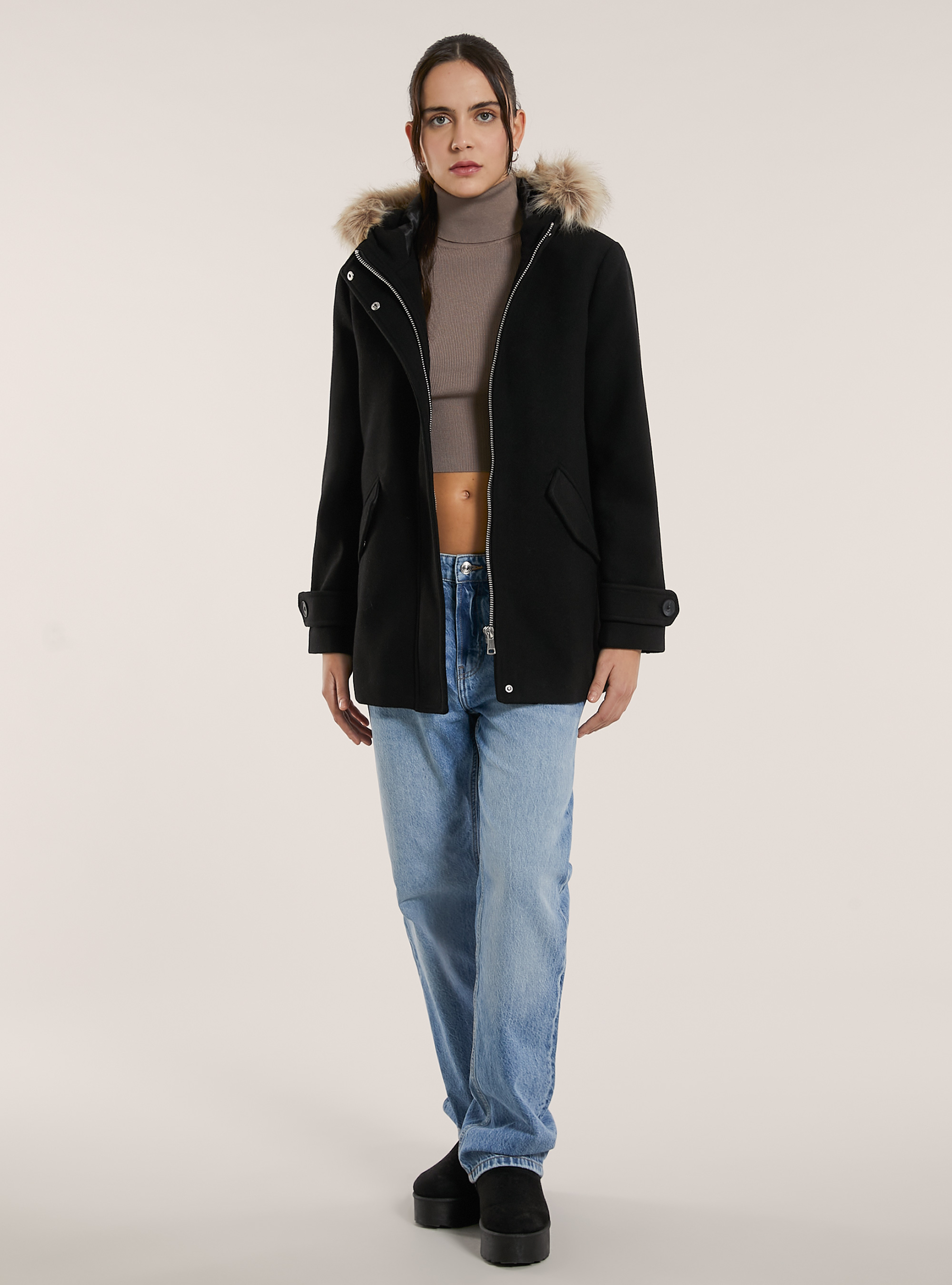 Cappotto corto con cappuccio, BK1 BLACK