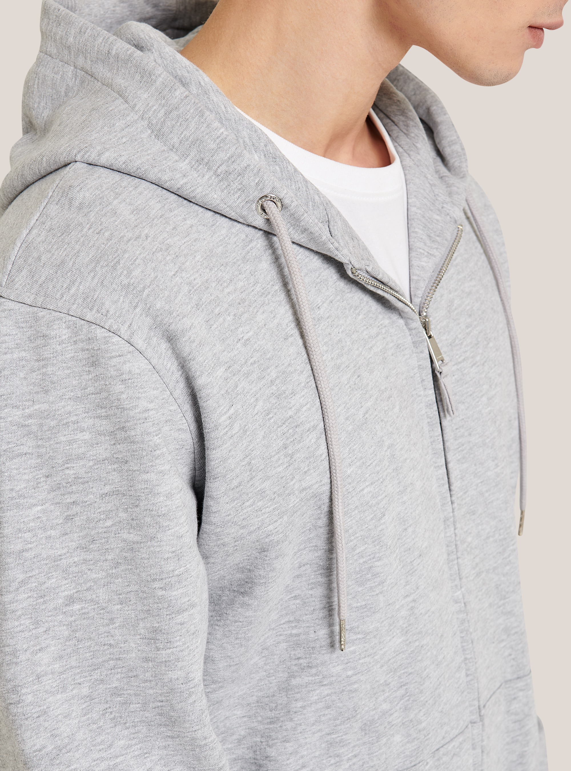 Felpa con zip e cappuccio in cotone, GRIGIO CHIARO MELANGE