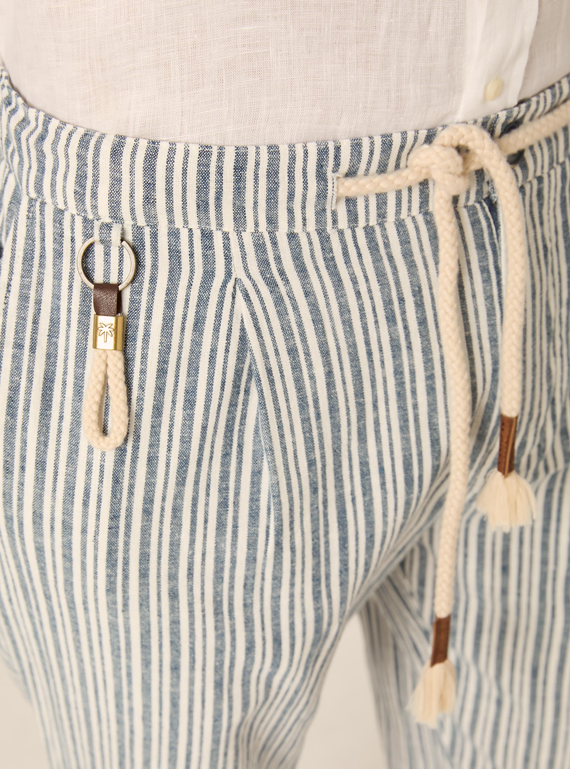 Pantaloni in misto lino a righe, NA2 NAVY MEDIUM