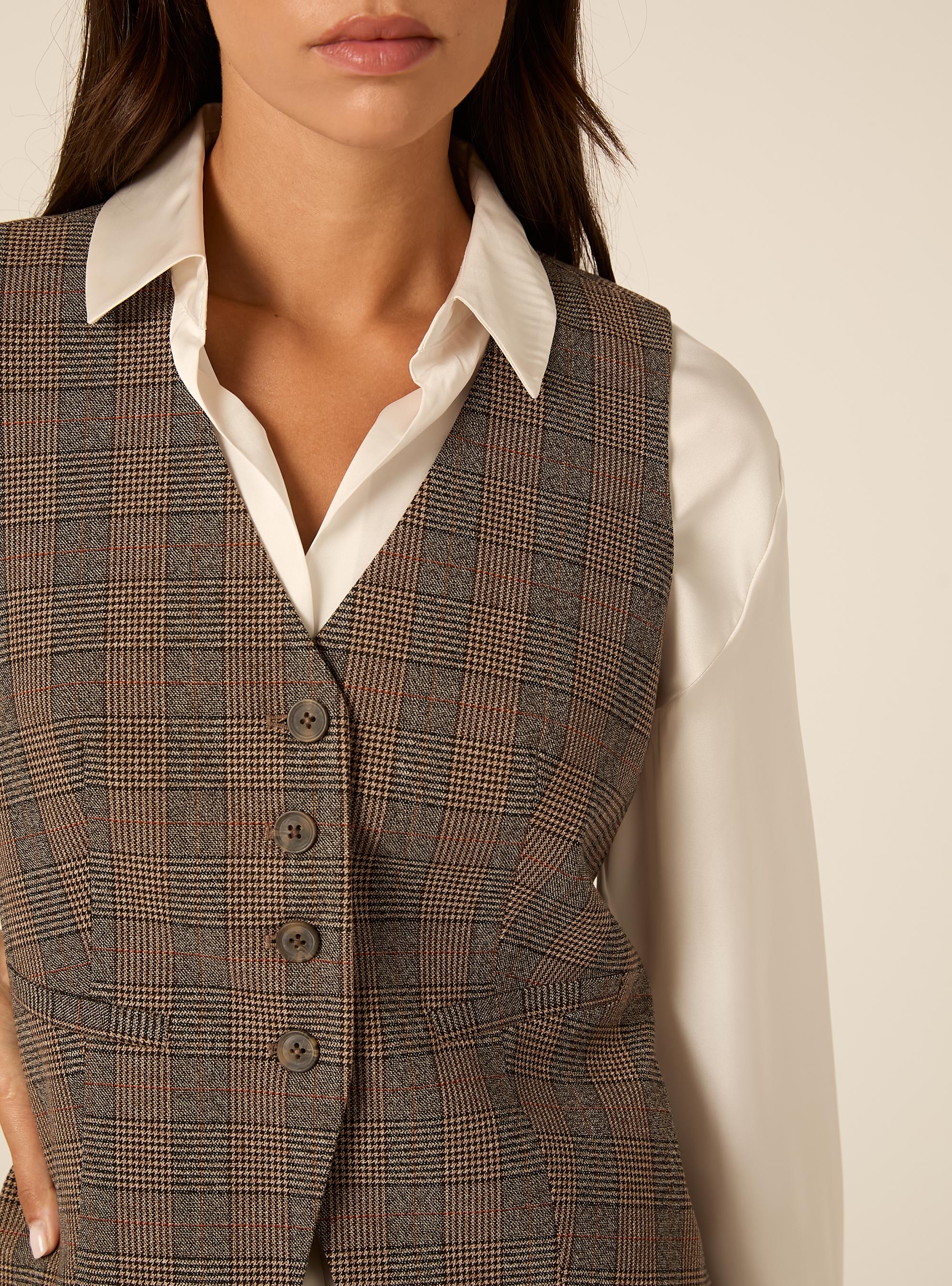 Chaleco sastre de un solo boton con estampado clasico, BG1 BEIGE DARK