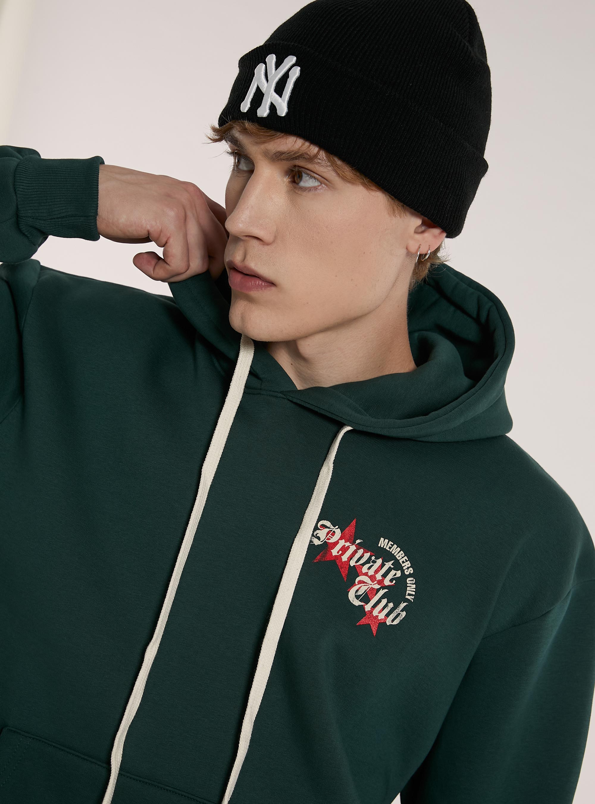 Felpa con cappuccio e stampa private club, GN1 GREEN DARK