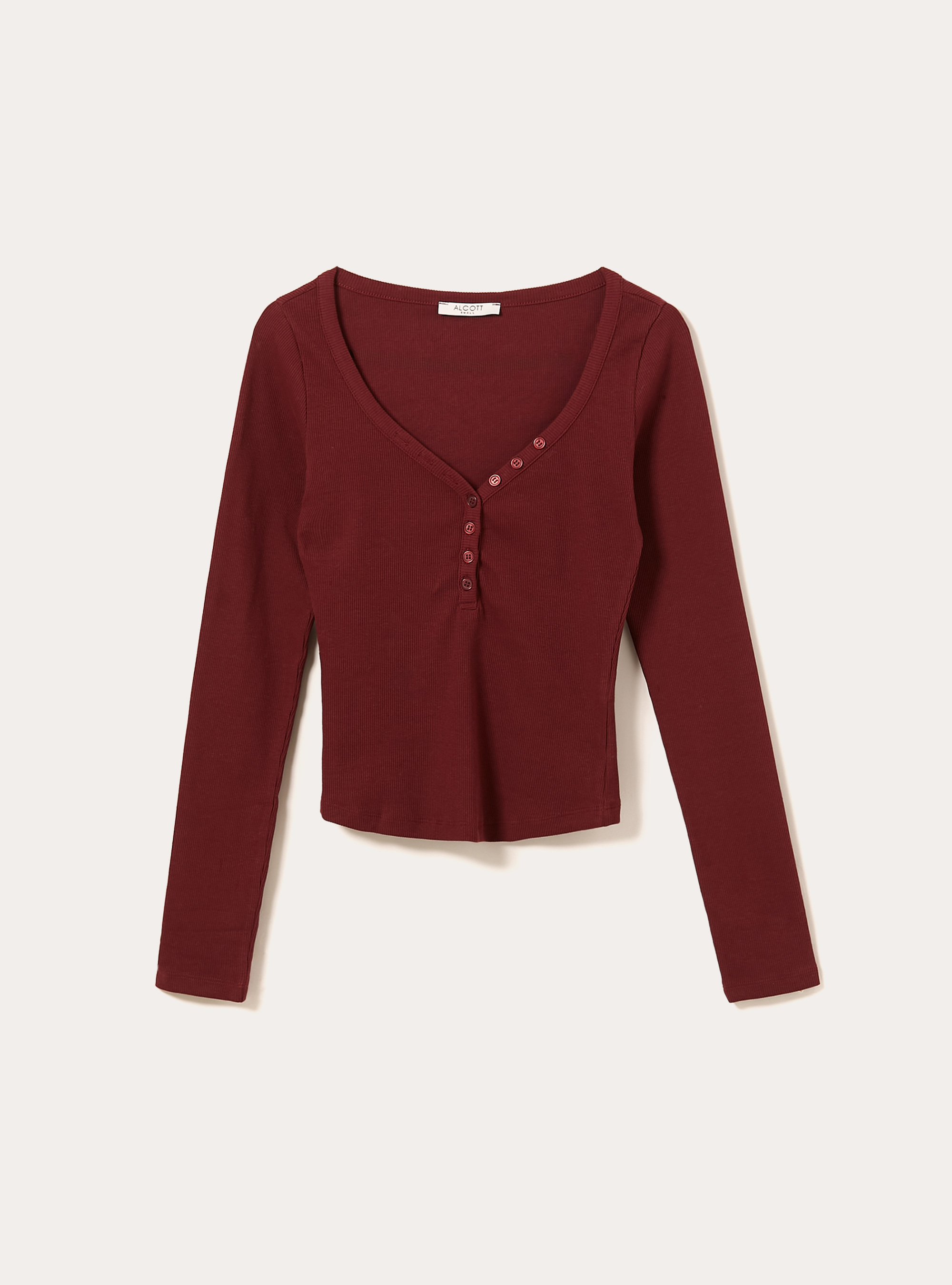 Long-sleeved V-neck T-shirt, BO1 BORDEAUX DARK