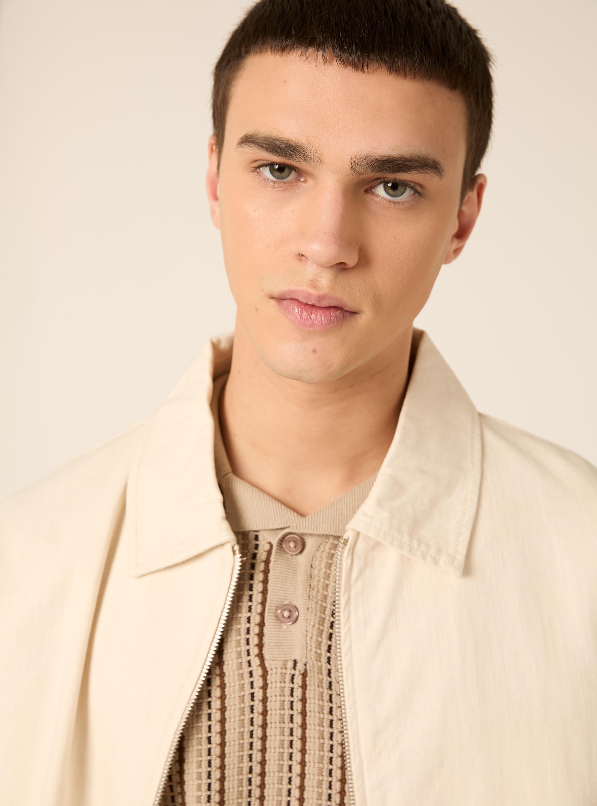 Bomber in misto lino regular fit, MCR3 CREAM MEL LIGHT