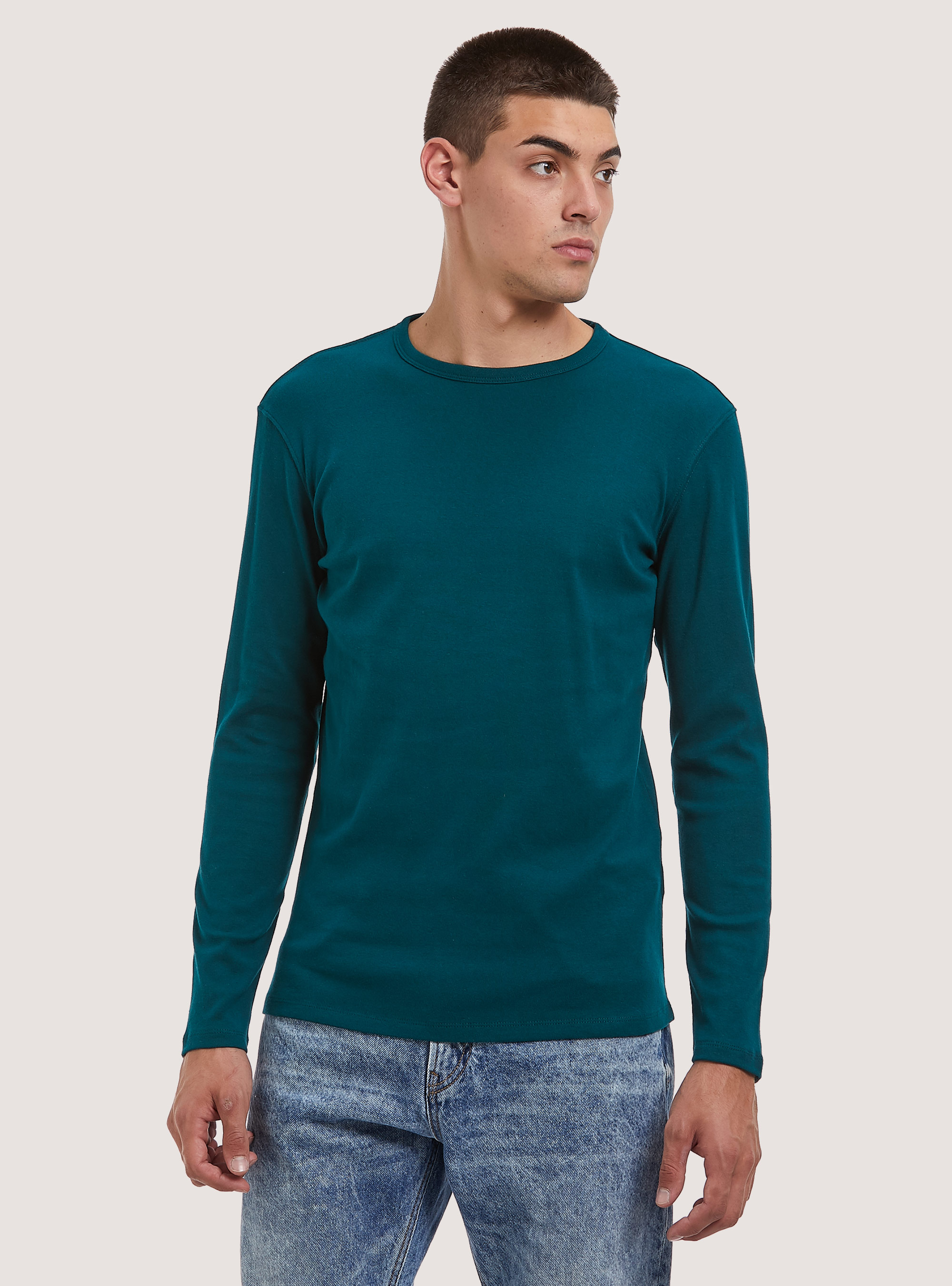 Long-sleeved cotton T-shirt, OB1 BLUE OIL DARK