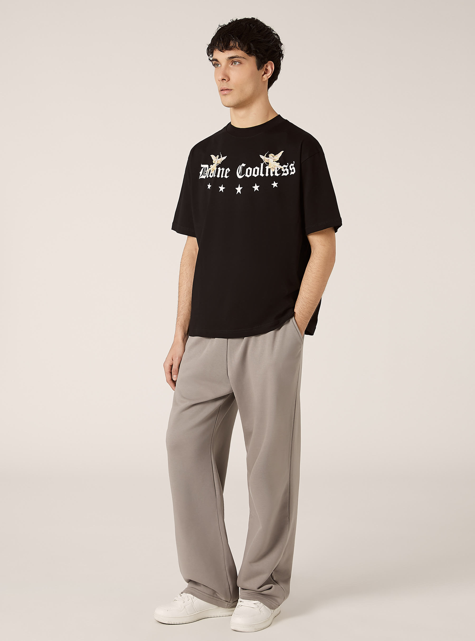 Camiseta boxy fit con estampado, BK1 BLACK