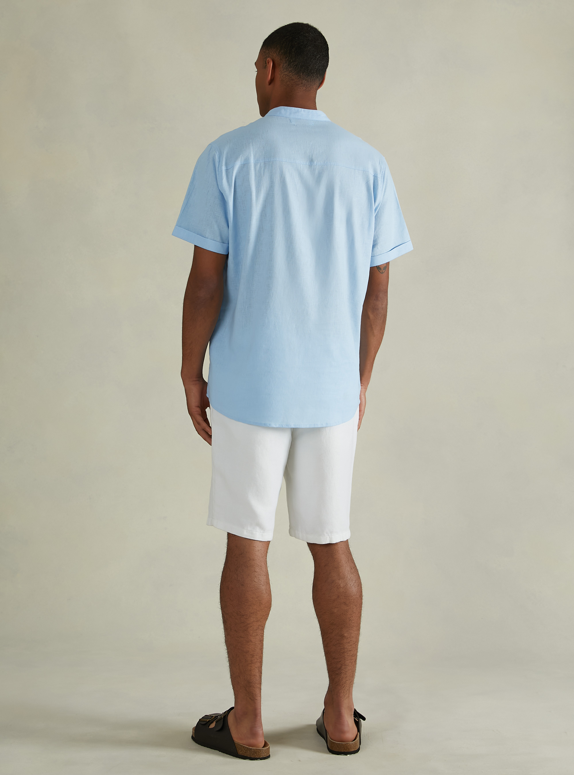 Camicia con collo coreano in misto lino, AZ3 AZURE LIGHT