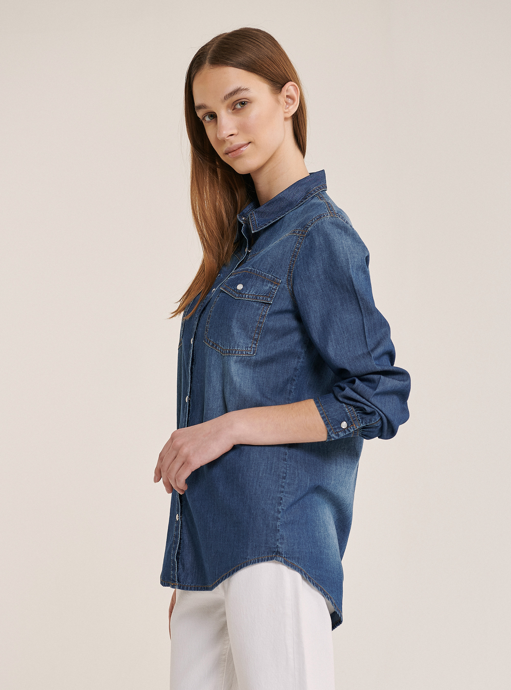 Chemise denim en coton, C214 BLUE NAVY