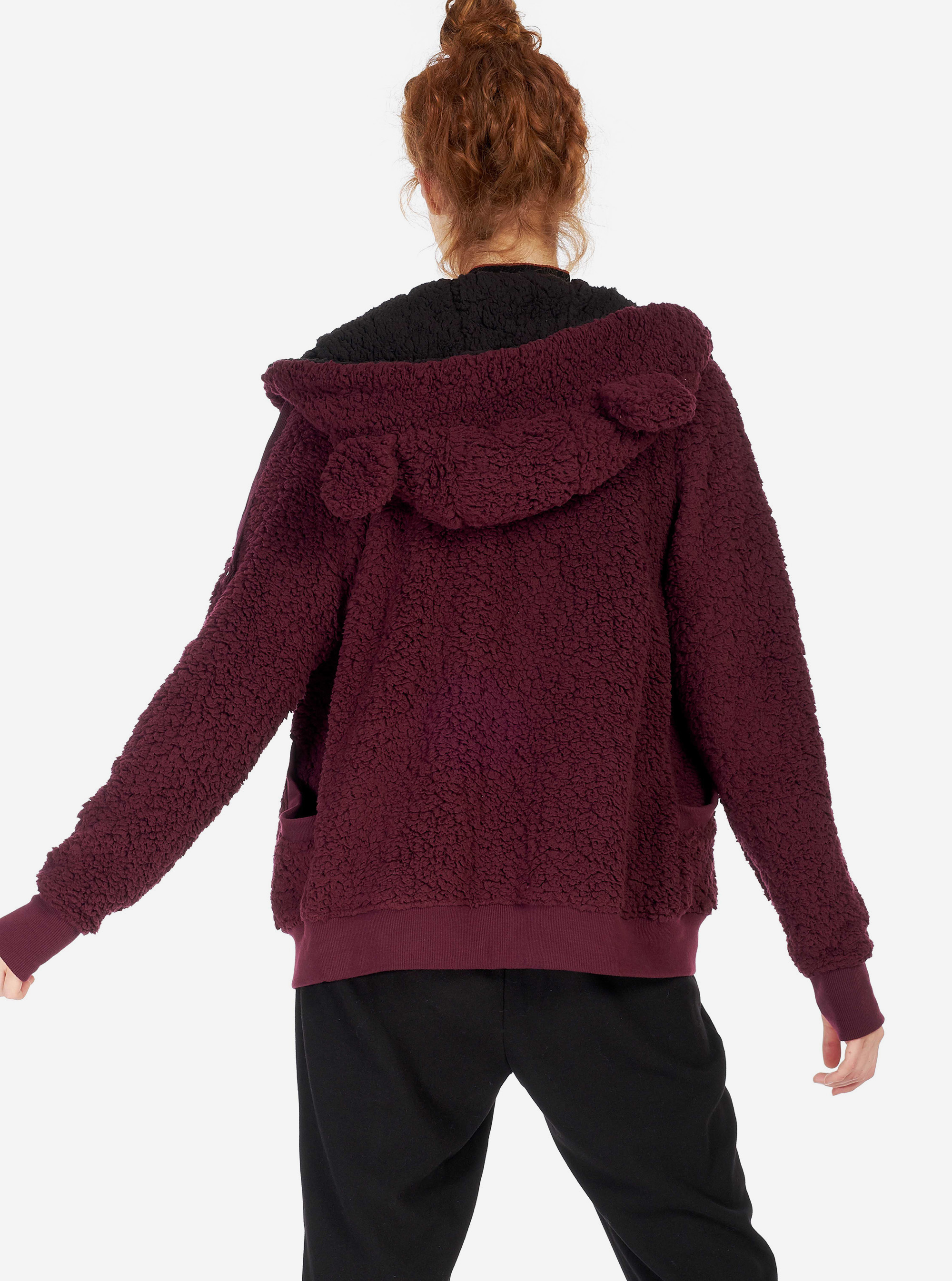 Sudadera con capucha y orejas de pelo sintético, BURDEOS