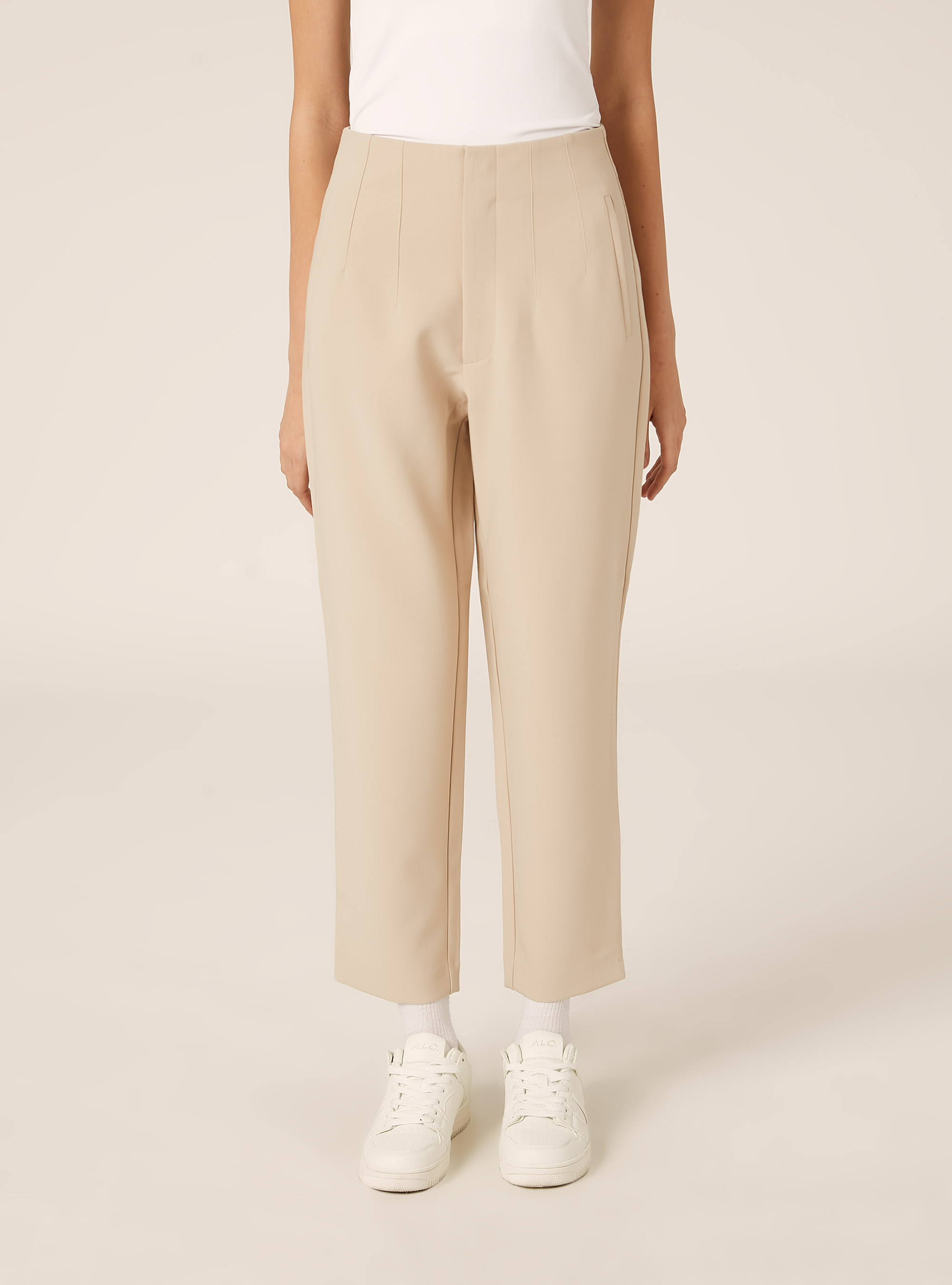 Einfarbige Hose mit Bundfalten, BG3 BEIGE LIGHT